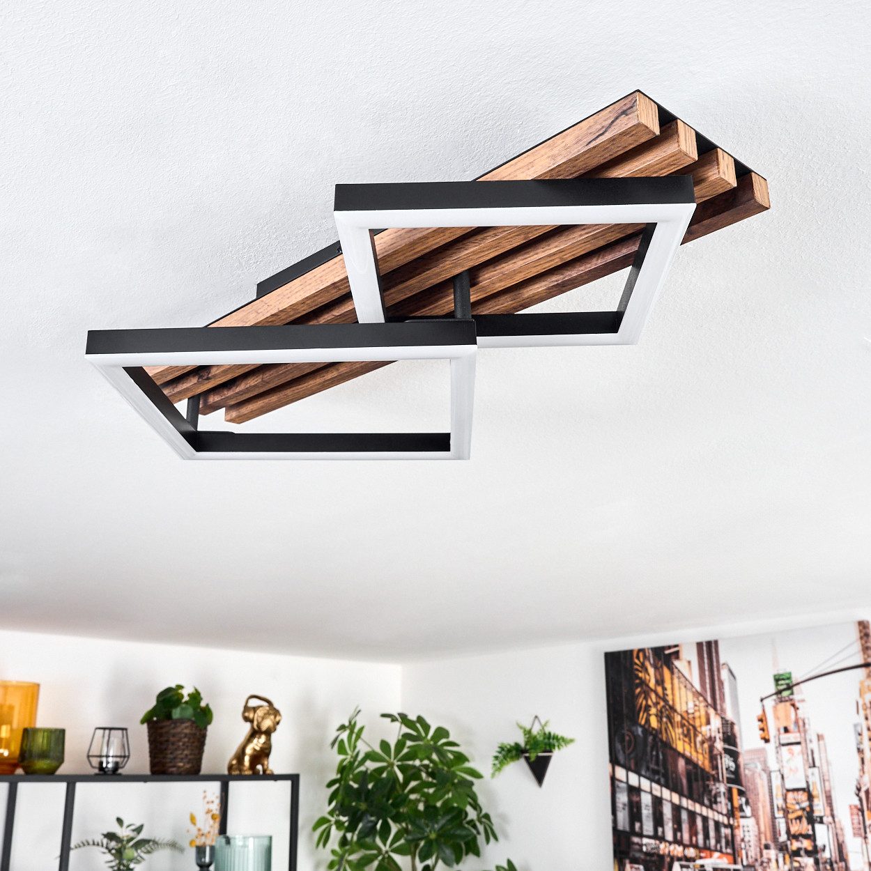 hofstein Deckenleuchte Deckenlampe aus Metall/MDF/Kunststoff in Schwarz/Hol günstig online kaufen