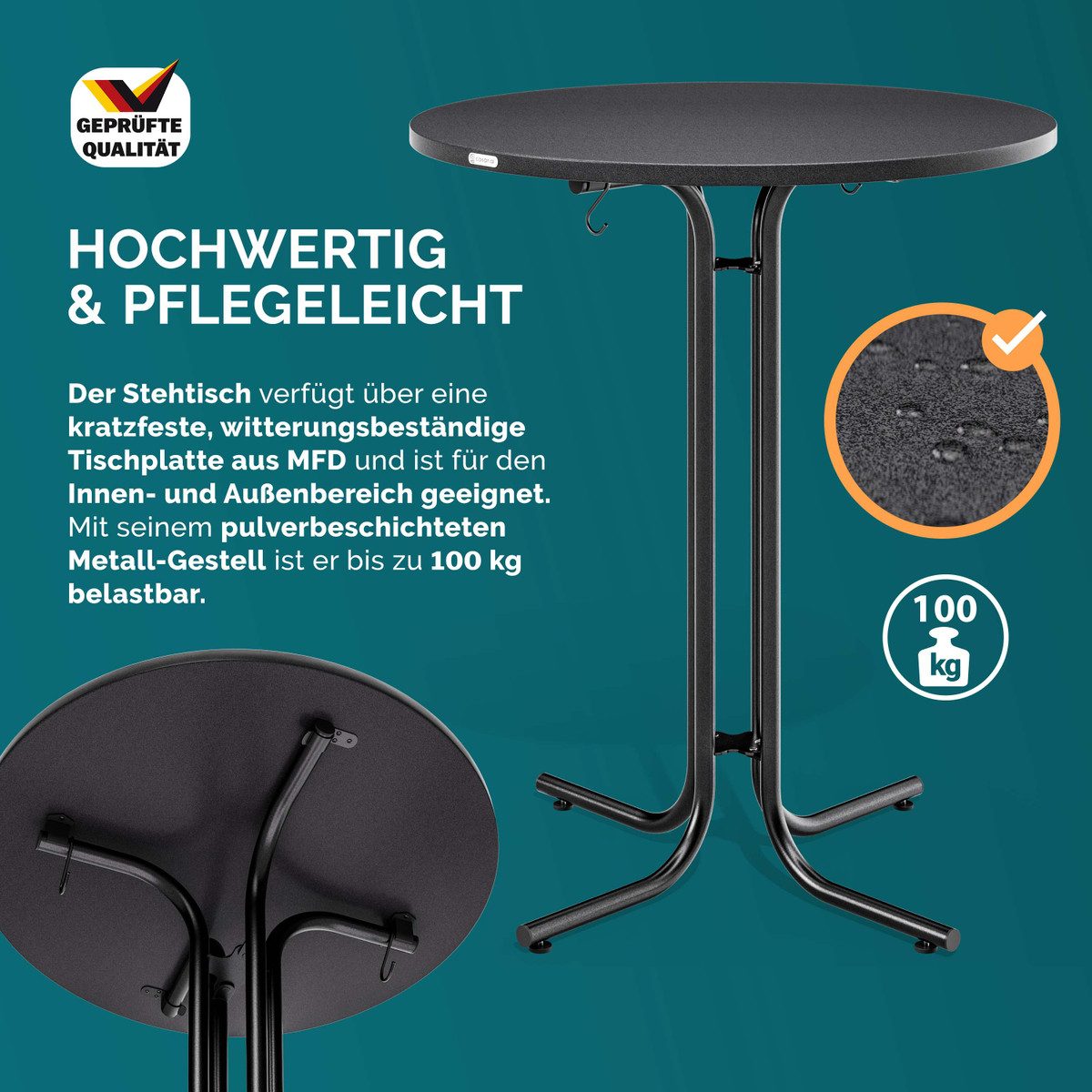 Casaria Stehtisch, Klappbar mit Husse Grau 70cm Outdoor Hochtisch Rund Partytisch Set