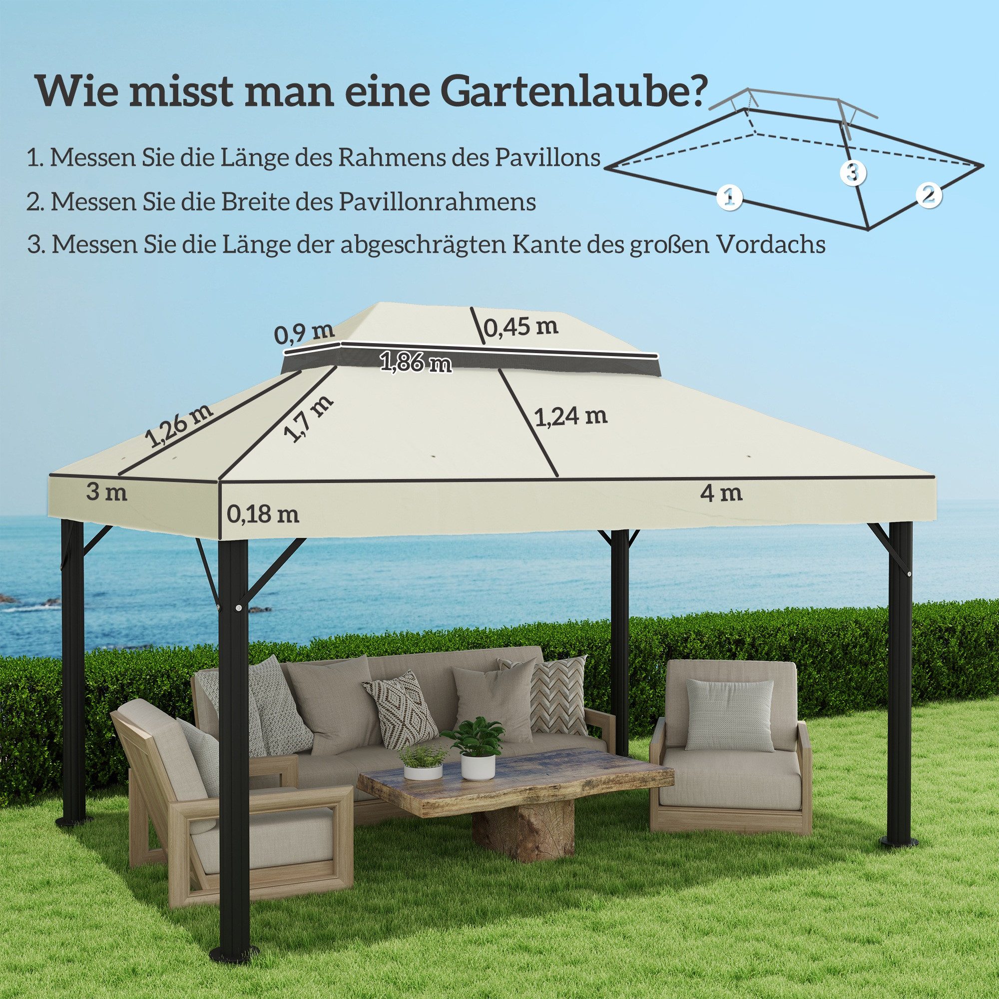 Outsunny Pavillon-Ersatzdach 3 x 4 m, wasserdichte 370g/, UPF30+, 400 x 300 cm (Regenschutz Ersatzbezug, Ersatzdach Schutzhaube), für Garten, Party, Terrasse, Cremeweiß