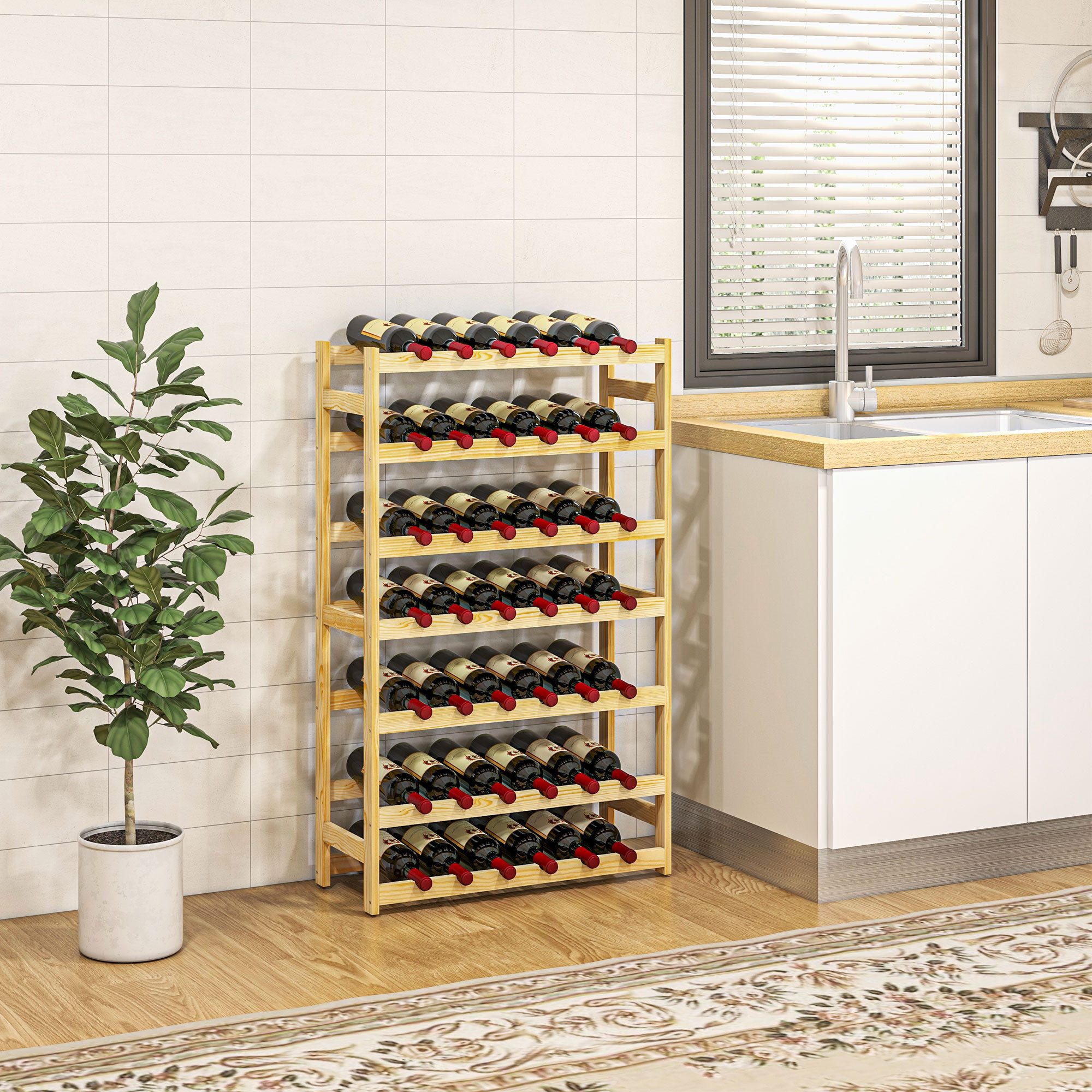 furnicato Weinregal 7 Etagen für 42 Flaschen 63x25x102cm Natur, 1-tlg.