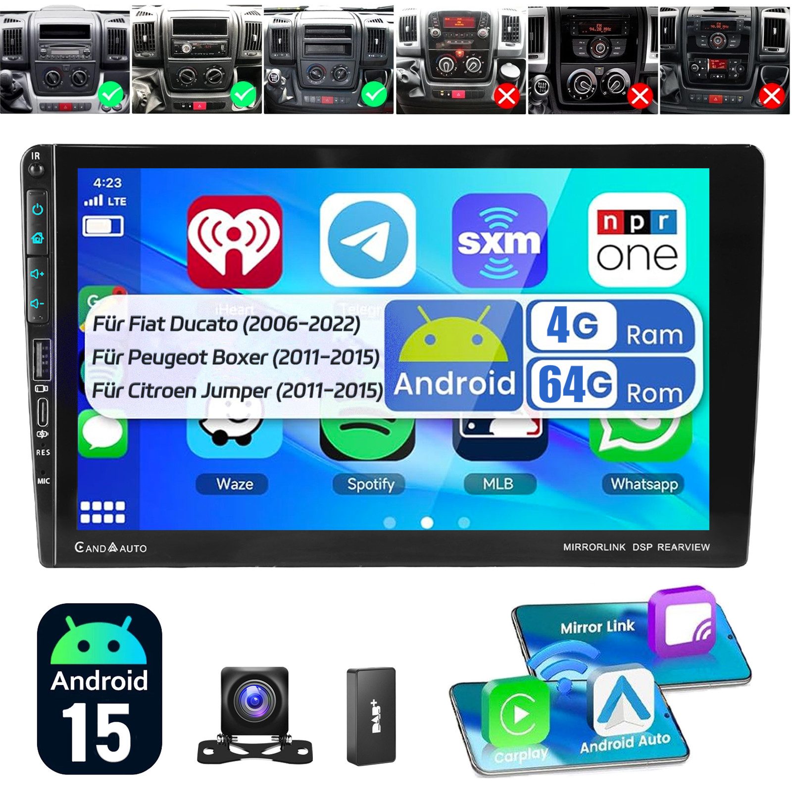 ESSGOO DAB+ Für Fiat Ducato 2006-2023 Carplay Android 15 Autoradio GPS Wifi Autoradio (RDS, 4+64GB(optional), DAB (optional), FM, AM, DAB+ (optional), Carplay Android Auto Bluetooth EQ USB GPS Navi WIFI Touchscreen)