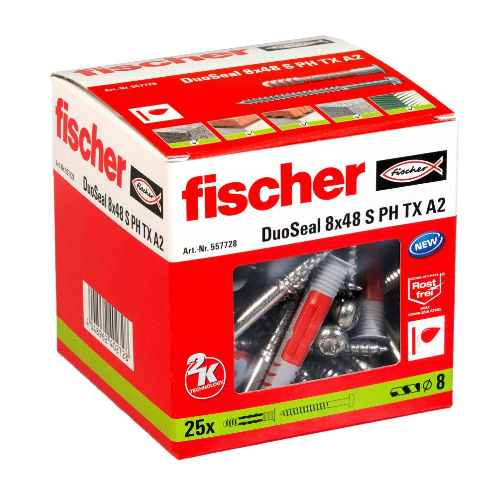 fischer Spreizdübel DuoSeal Dübel mit Edelstahlschraube A2, wasserdicht, (25-tlg)