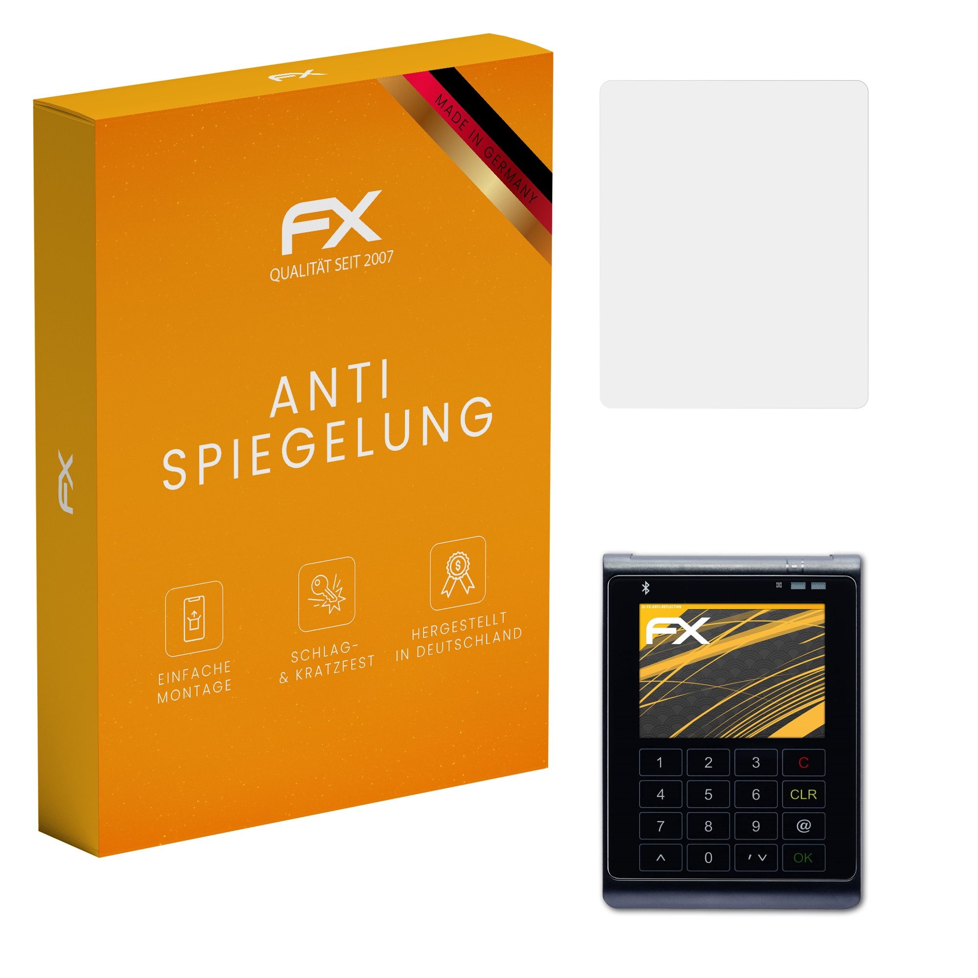 atFoliX Schutzfolie für Reiner SCT CyberJack POS, (2 Folien), Entspiegelnd und stoßdämpfend