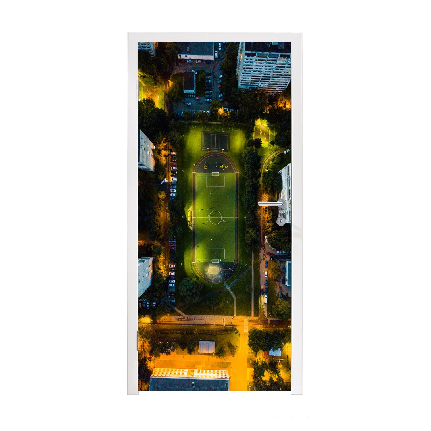 MuchoWow Türtapete Ein Fußballfeld aus der Vogelperspektive, Matt, bedruckt, (1 St), Fototapete für Tür, Türaufkleber, 75x205 cm