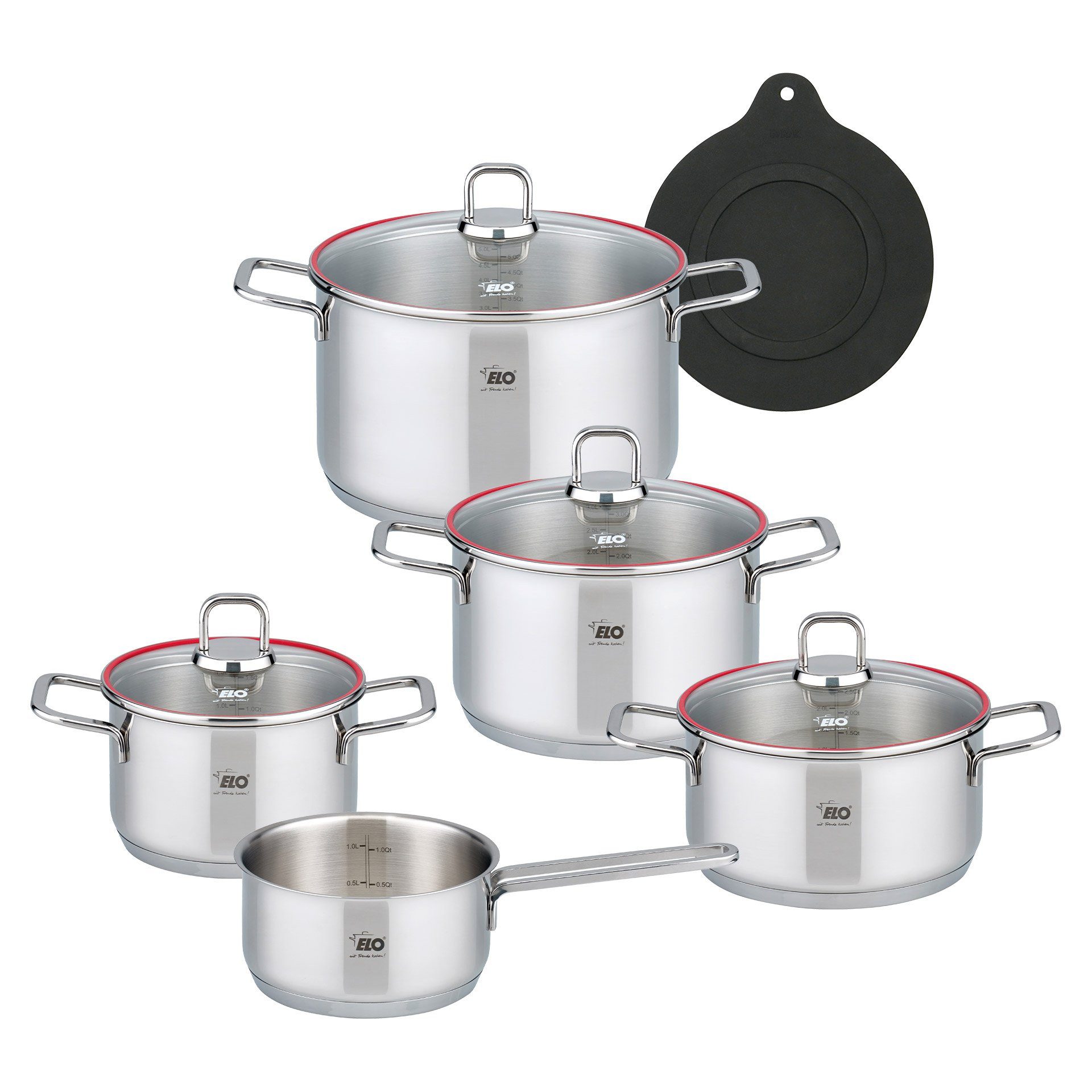 Elo Topf-Set Edelstahl, Kochgeschirr-Set, Premium Töpfe mit Glasdeckel