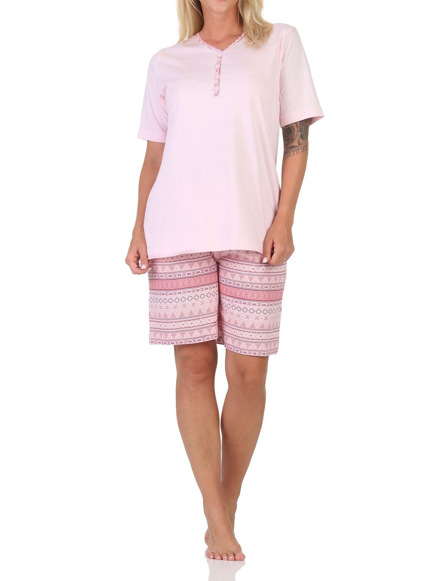 Pyjama Damen kurzarm Schlafanzug Shorty im Ethnolook - auch in Übergrößen