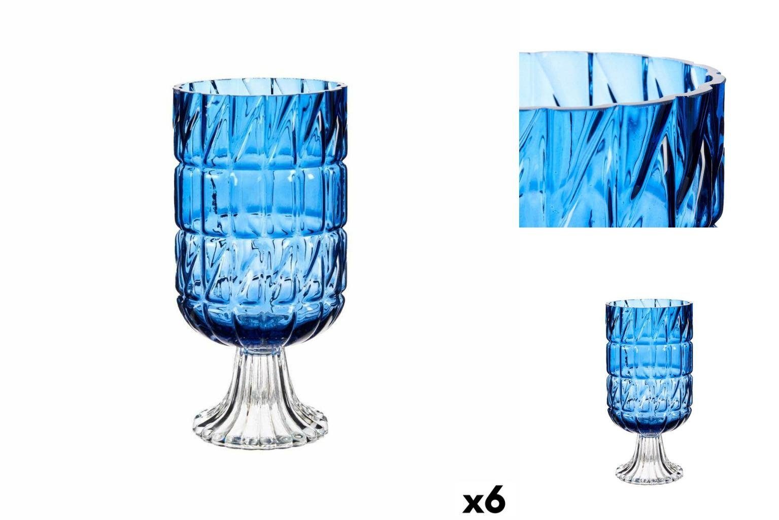Gift Decor Dekovase Vase Schnitzerei Blau Glas 13 x 26,5 x 13 cm 6 Stück