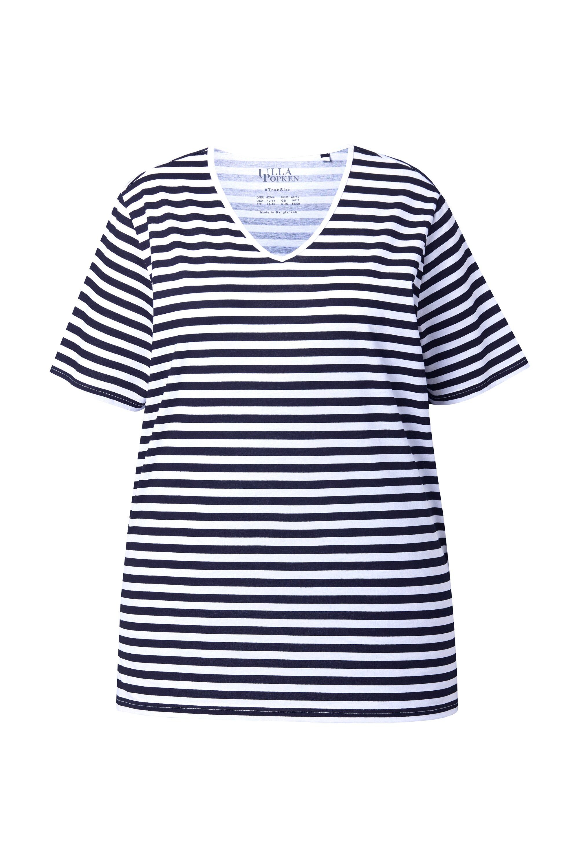 Ulla Popken T-Shirt T-Shirt Ringel Relaxed V-Ausschnitt Halbarm günstig online kaufen