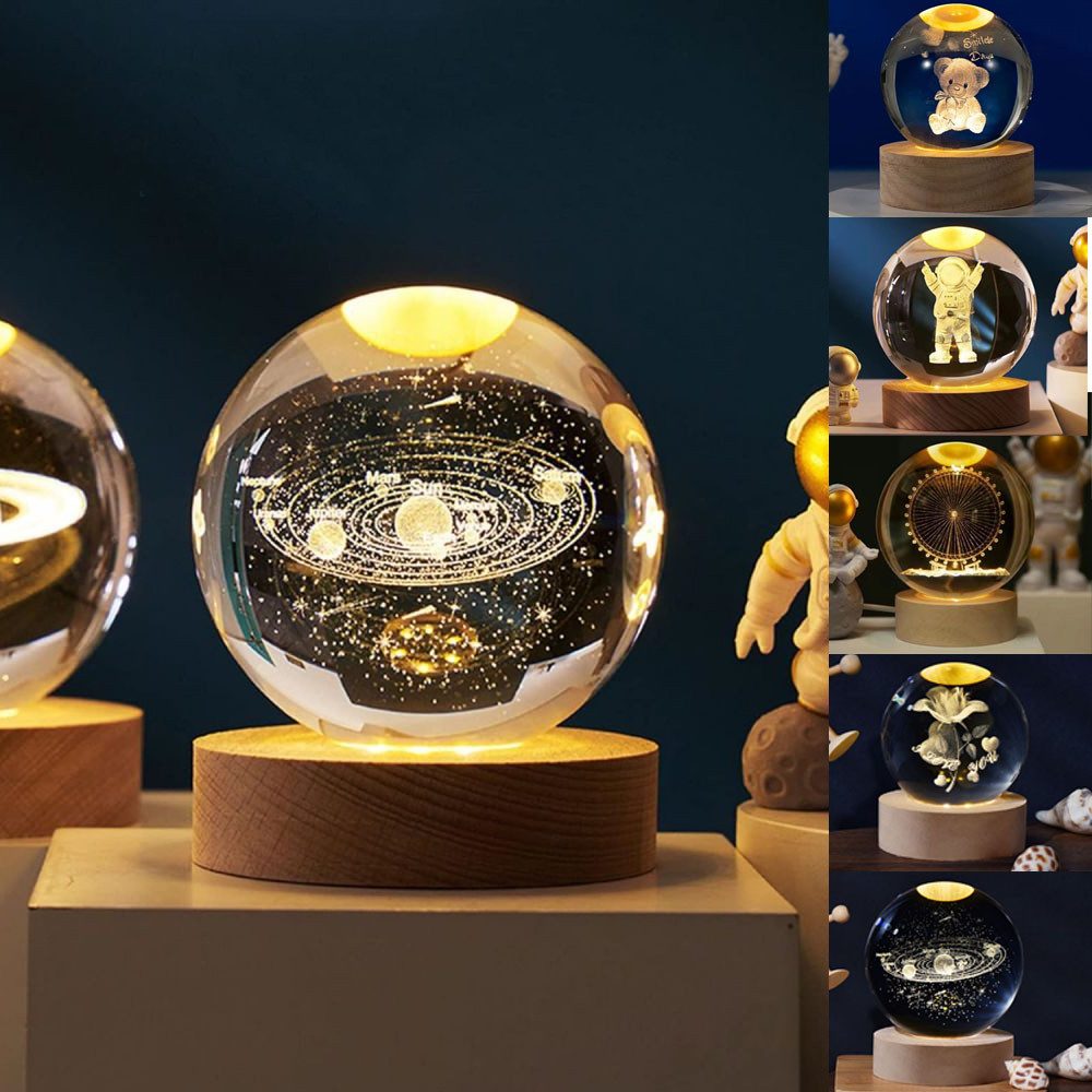 PRIISF LED Dekolicht 3D-Kristallkugel Nachtlicht Leuchtende Nachttischlampe günstig online kaufen