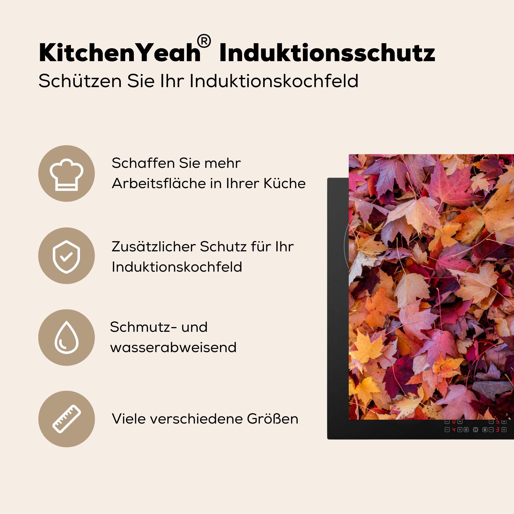 MuchoWow Herdblende-/Abdeckplatte Herbstblätter, Vinyl, (1 tlg), die 81x52 Ceranfeldabdeckung für küche, Induktionskochfeld cm, Schutz