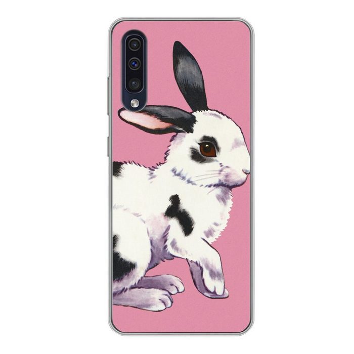 MuchoWow Handyhülle Kaninchen mit rosa Hintergrund Handyhülle Samsung Galaxy A50 Smartphone-Bumper Print Handy