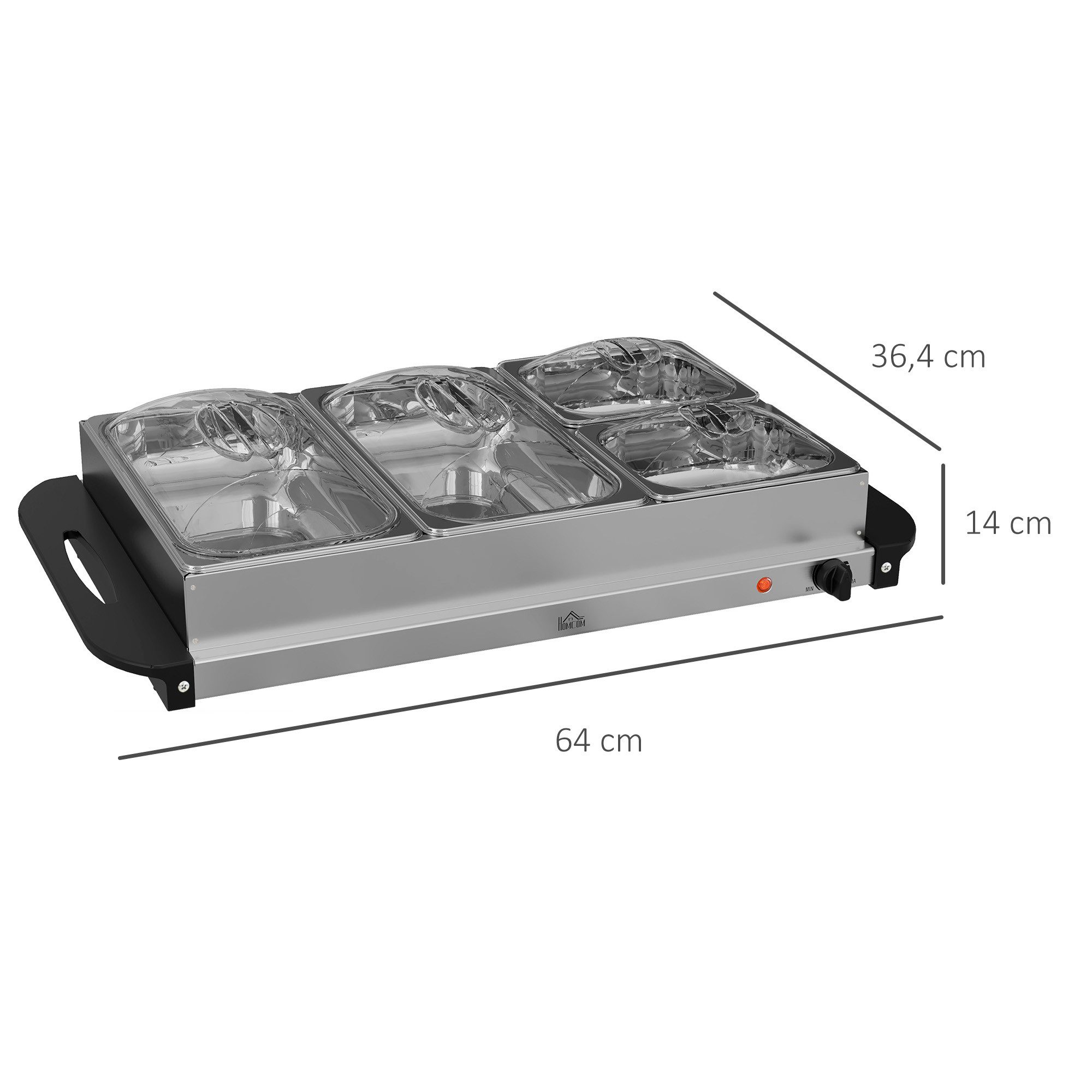 HOMCOM Warmhalteplatten-Zwischenmodul Buffetwärmer, 300 Watt, Edelstahl, mit Einstellbarer Thermostat, 6,8 L Chafing Dish für Partys Buffets Familienessen