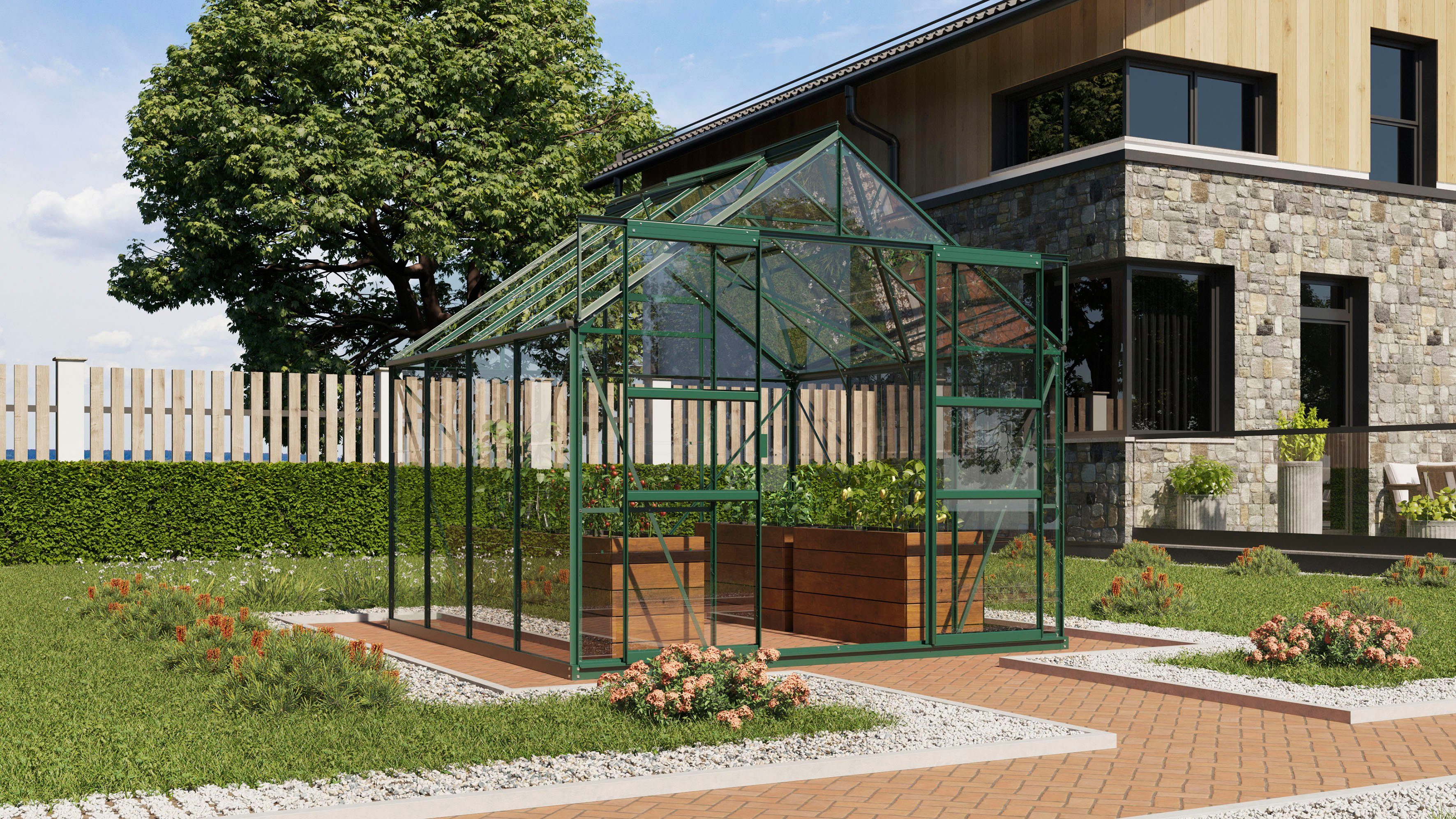 Vitavia Gewächshaus Mars 6700, BxTxH: 257 x 258 x 231,8 cm, 3 mm Wandstärke, Alu-Profile, 3 mm Einscheibensicherheitsglas grün