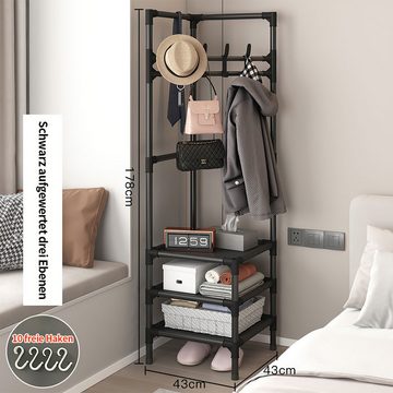 Welikera Garderobenständer 2 In 1 Eck-Garderobe, mit Abgestuftem Regal, 45*45*180cm