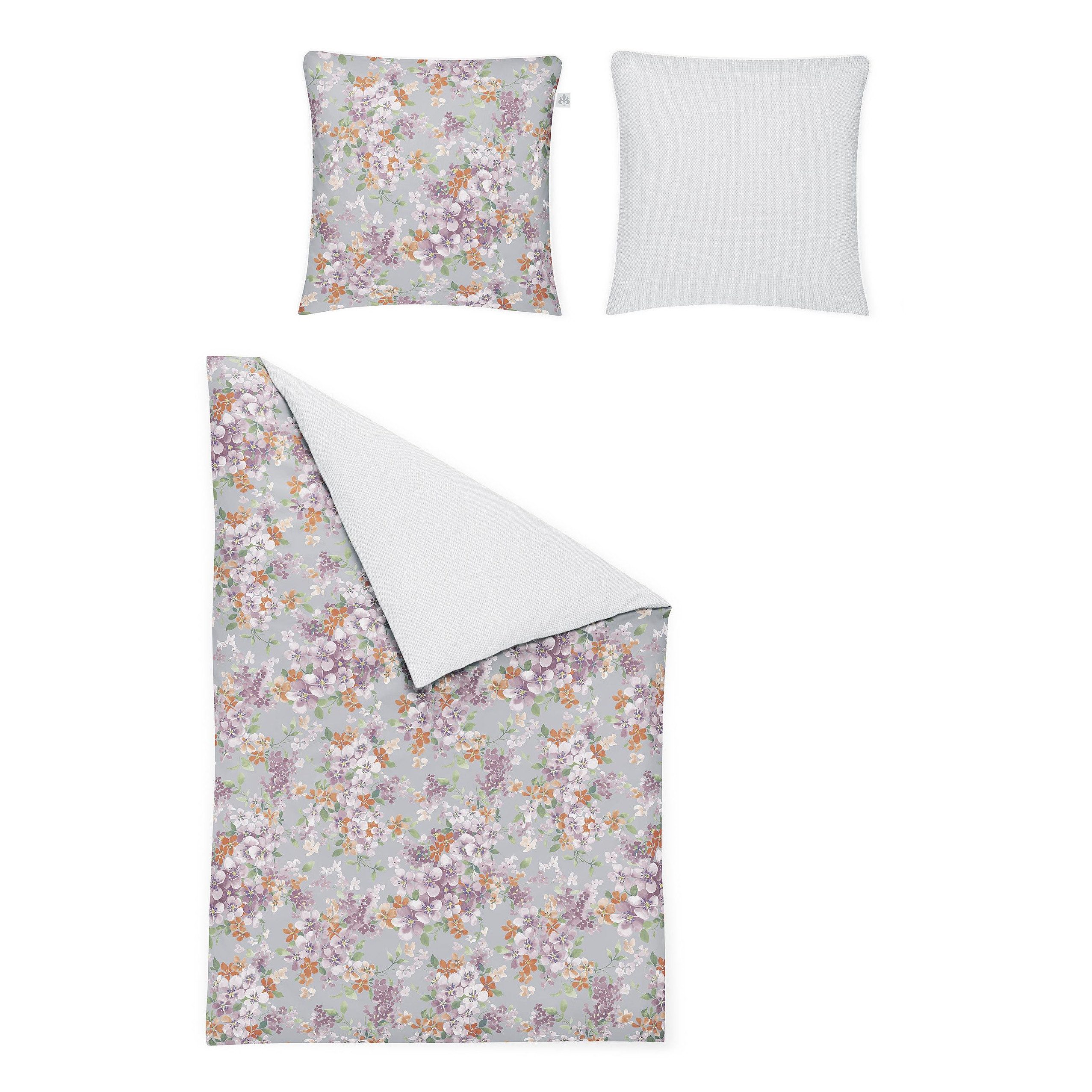 Irisette Bettwäsche Irisette Mako Satin Bettwäsche Crown-K 8453-90 Blumen grau 155x220, Mako Satin, 2 teilig, Verdeckter Qualitäts-Reißverschluss