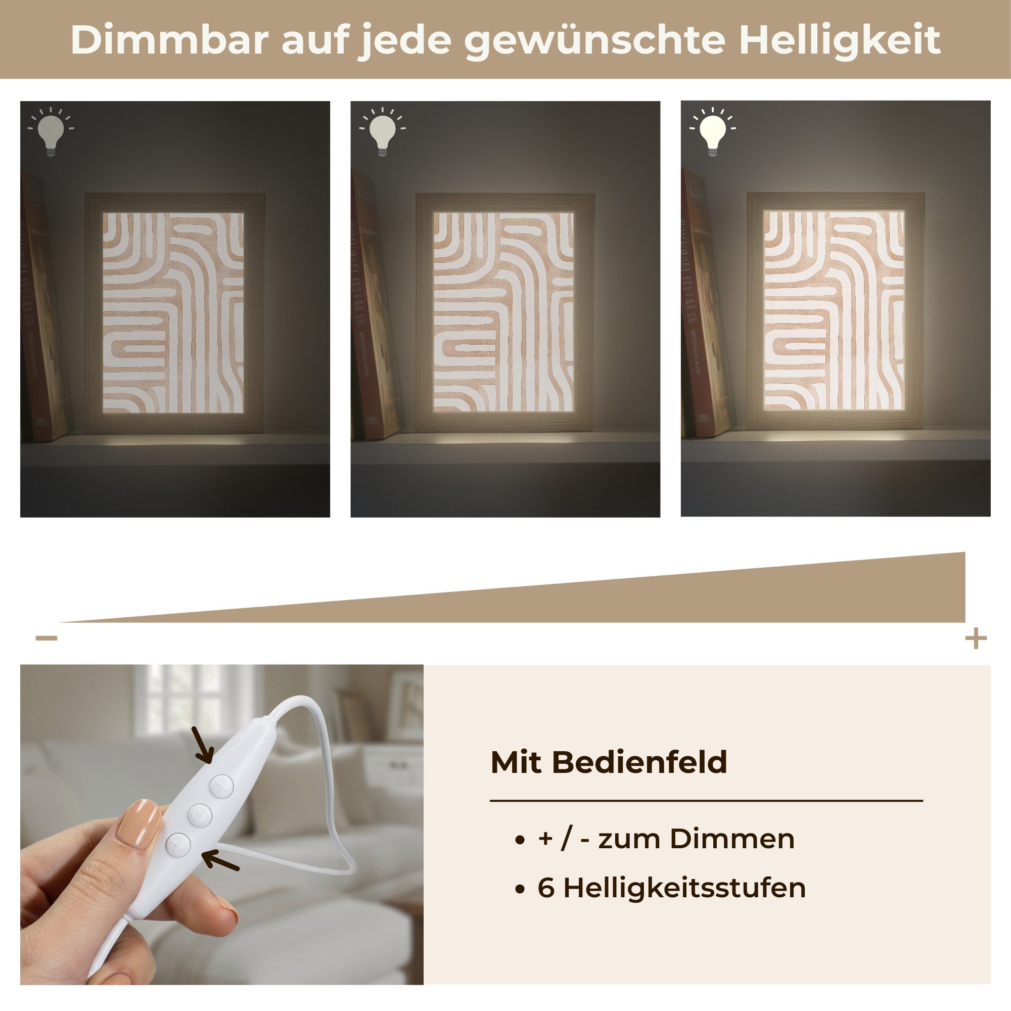 OnlyWow Wandleuchte Lightbox Erdtöne - Labyrinth-Muster, Dimmbar, Farbwechsel, LED, Warmweiß, Kaltweiß, Neutralweiß Einstellbar, Wandlampe Innen, Dimmbar, mit Kabel, LED, Beleuchtung, Wohnzimmer