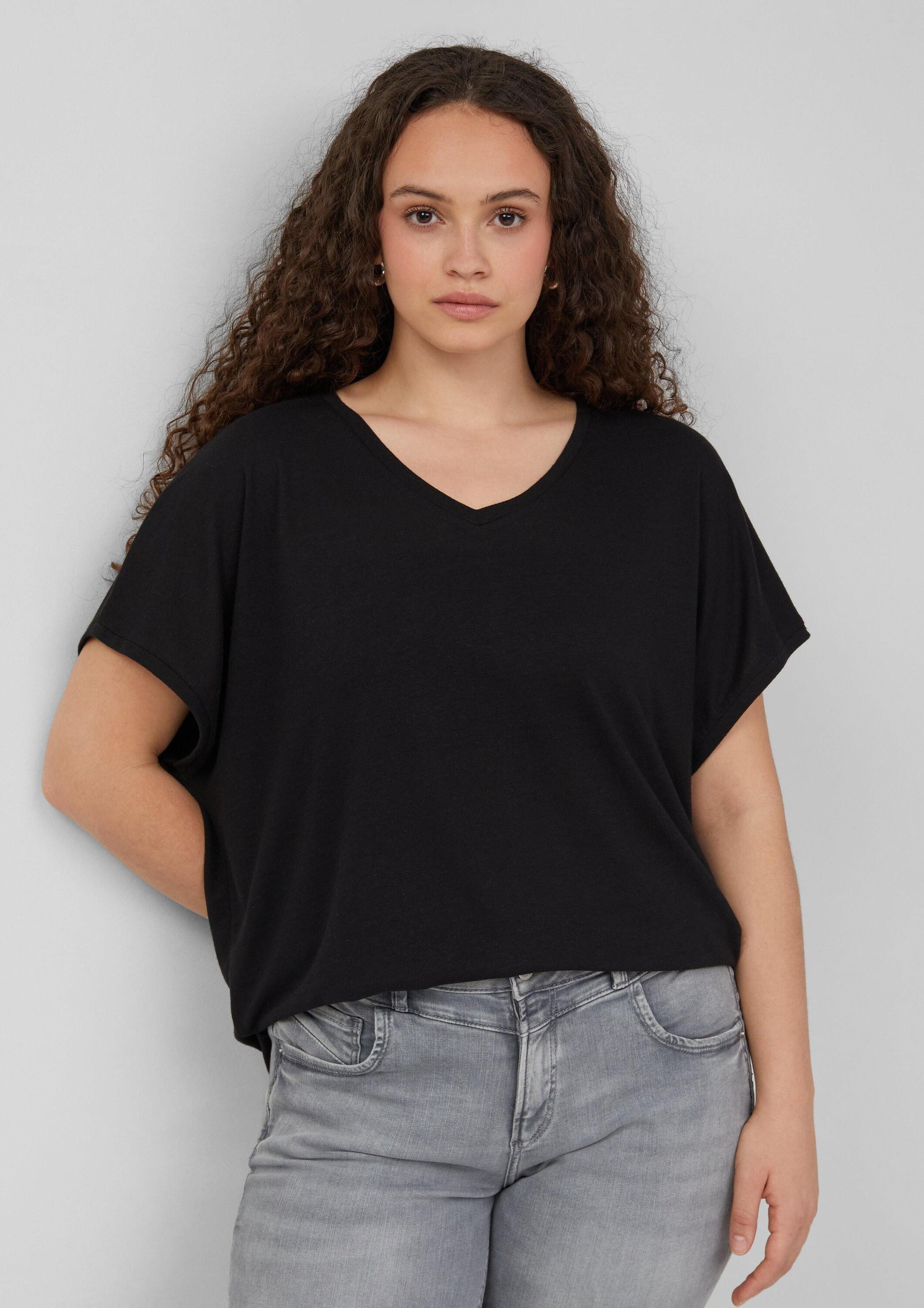 QS Kurzarmshirt T-Shirt Locker geschnittenes T-Shirt aus Leinenmix günstig online kaufen