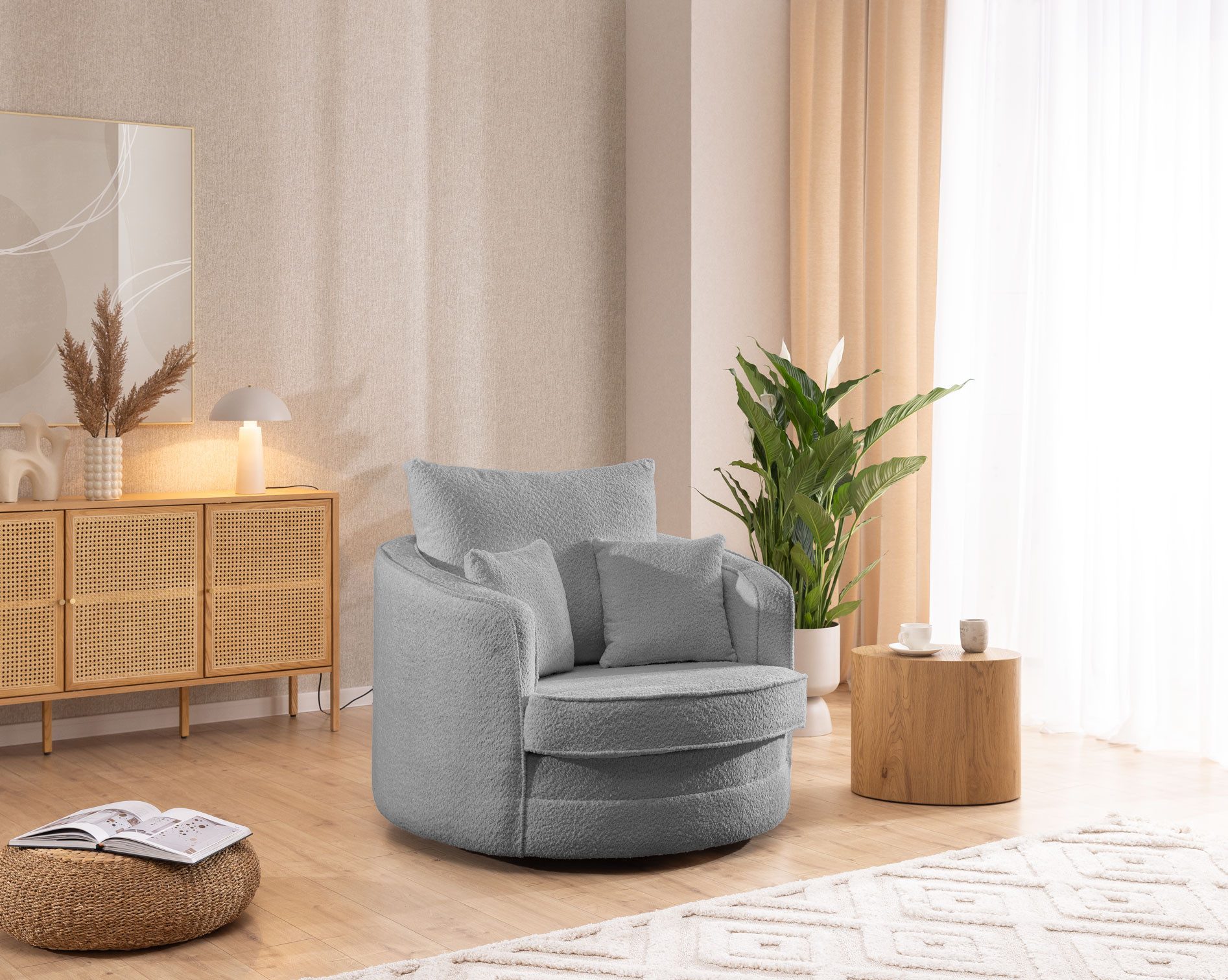 S-Style Möbel Drehsessel Ted Love Seat XXL 360 Grad drehbar aus Boucle-Stof günstig online kaufen