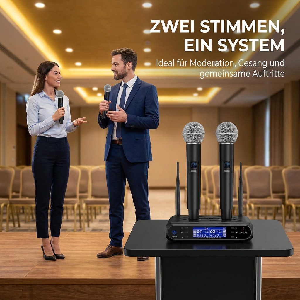 Minicloss Mikrofon Dual Mikrofon Kabellos System, Funkmikrofon drahtloses Karaoke Mikro, Set Wireless Microphone mit Empfänger für Hochzeit Party Kirche – Bild 5 von 5