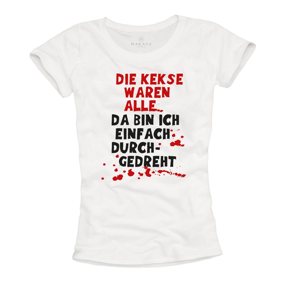 MAKAYA TShirt Damen Sprüche Top Essen Kekse Cookies Funshirt Lustig