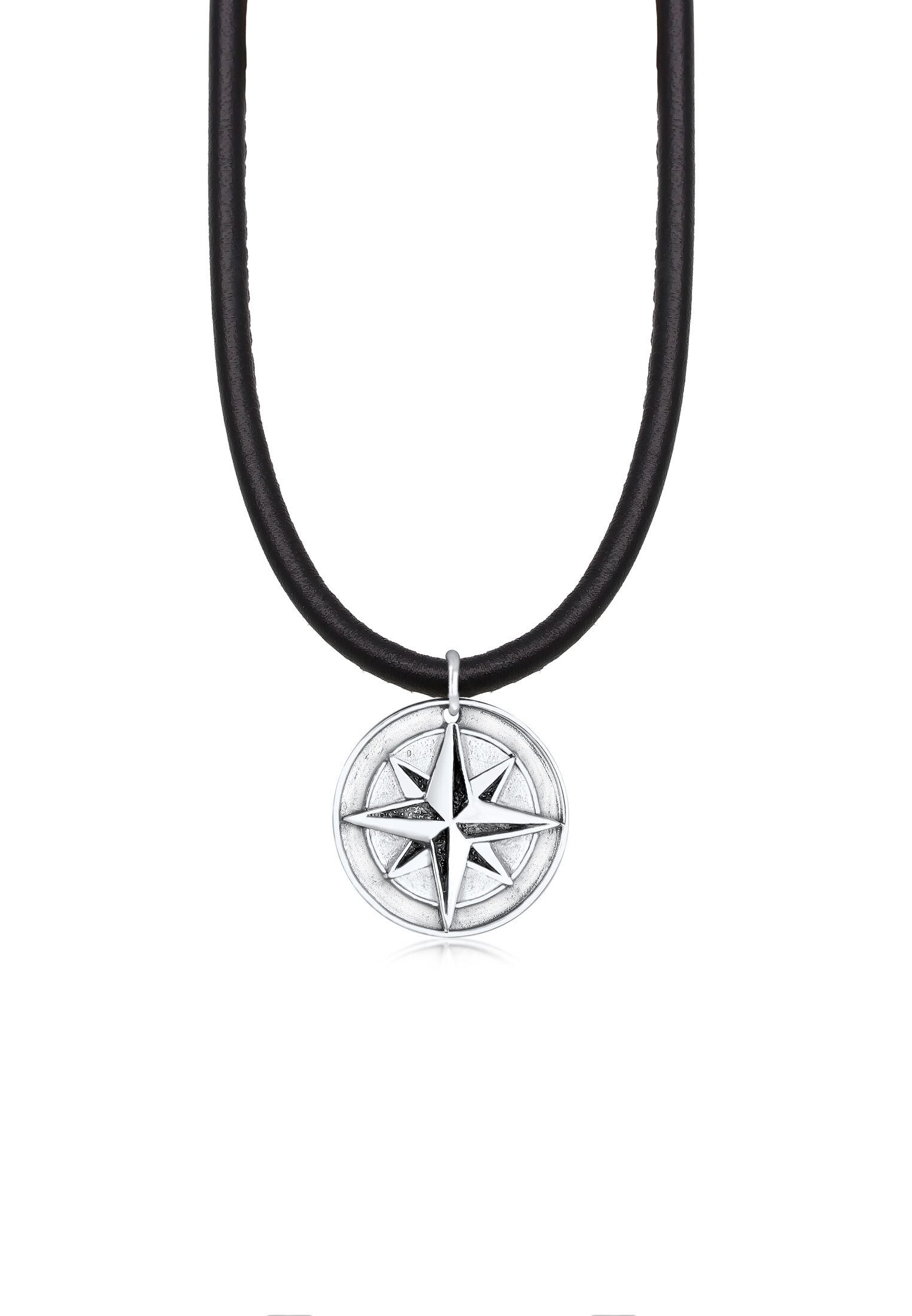 Kuzzoi Kette mit Anhänger Lederband Anhänger Kompass 925 Sterling Silber, Kompass