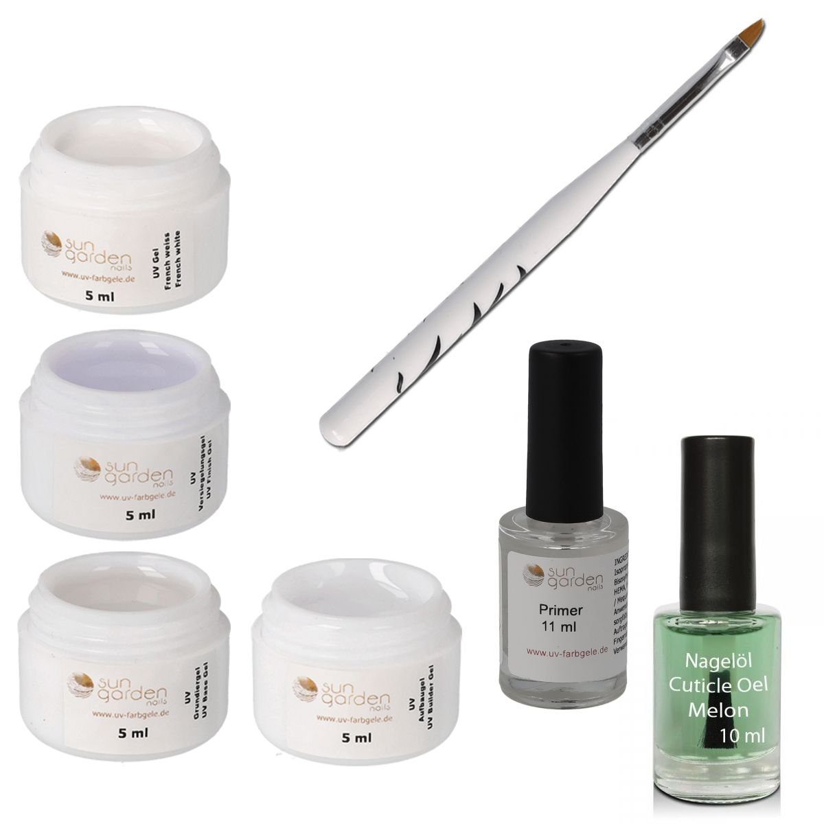 Sun Garden Nails Nagellack 4 x 5 ml UV Classic Gel Set - Nagelöl + Nail Primer + Gelpinsel