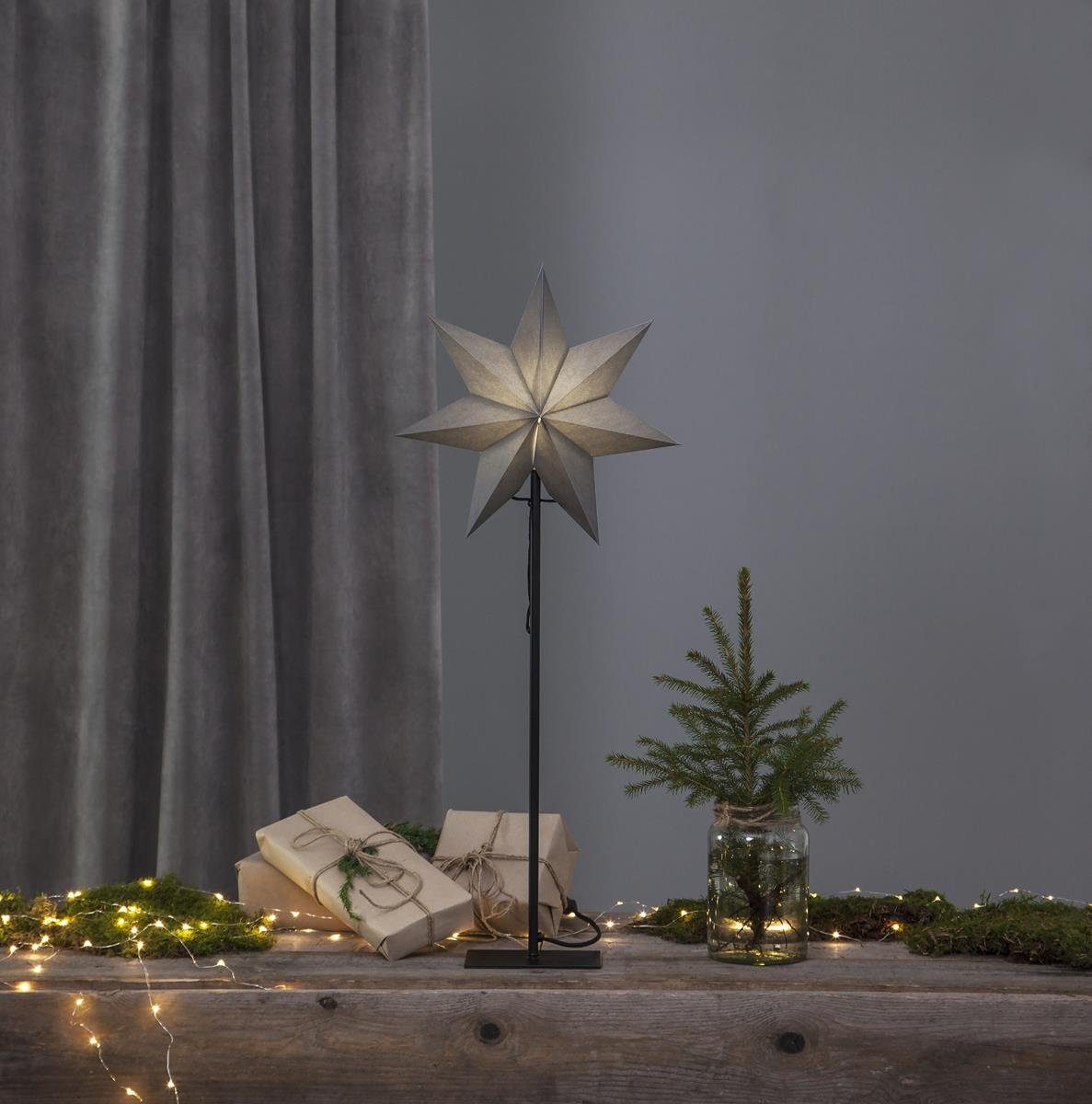 Weihnachtsstern inkl. LED grau Stern 85cm Papierstern E14 Kabel STAR stehend TRADING 7-zackig
