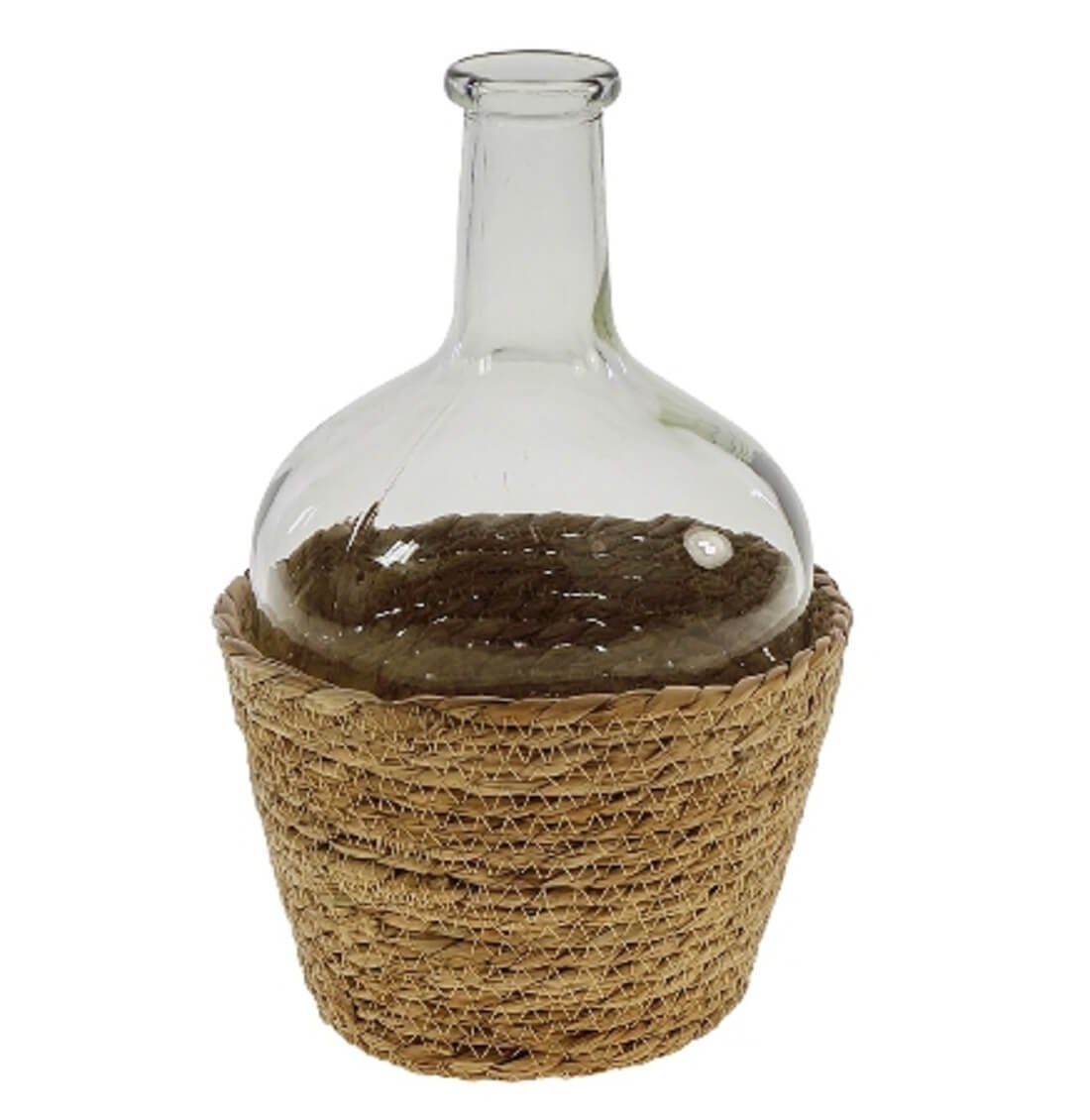 Werner Voß Kugelvase Flaschen Vase im Korb Glas Seegras natur H=26cm Blumen Boden Tisch Deko Trocken