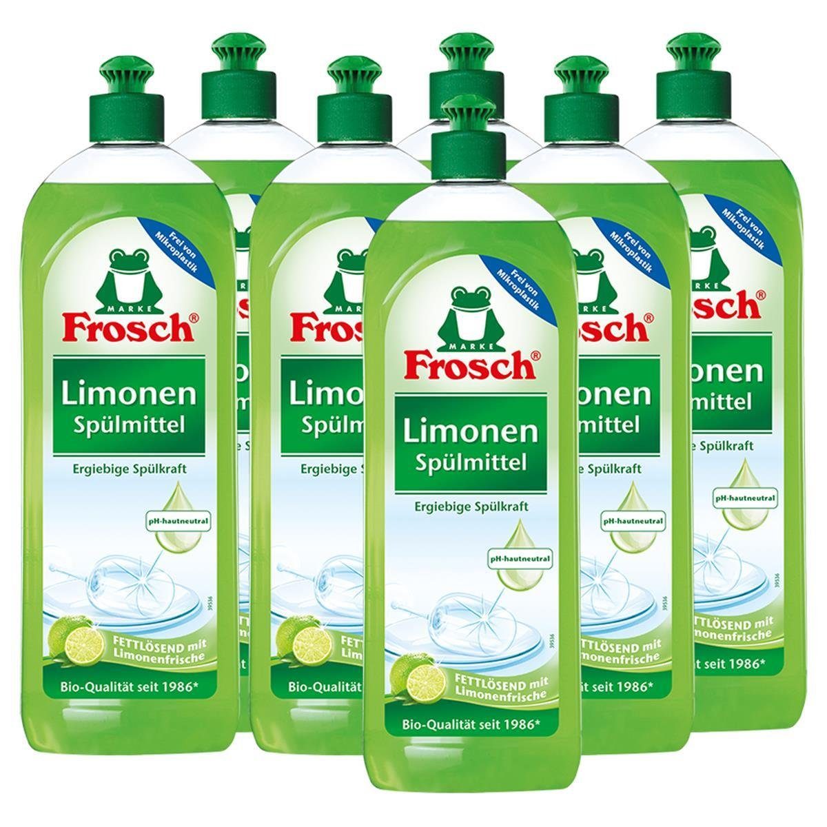 750 FROSCH 7x ml fettlösenden Geschirrspülmittel Limonen-Extrakten Frosch mit Spülmittel