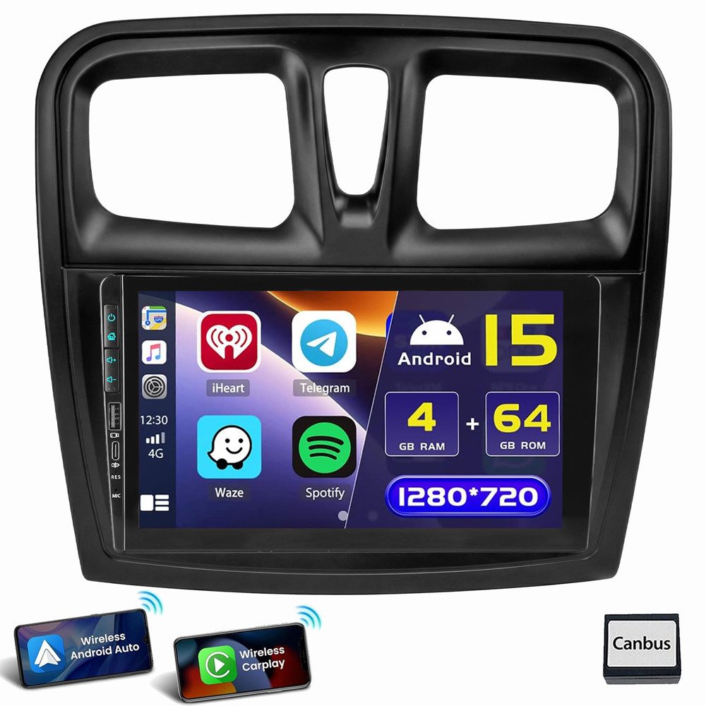 ESSGOO Für Dacia Duster Sandero 2 Logan 2 Dokker Autoradio Mit usb type-c Autoradio (RDS, 4+64GB optional, Digitalradio (DAB), FM, AM, Apple Carplay Android Auto GPS Navi WIFI BT)