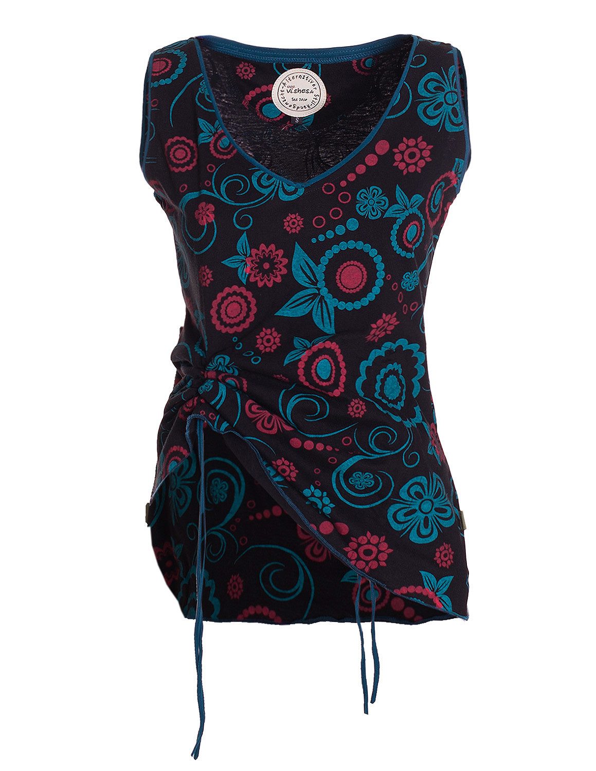 Vishes Shirttop Tanktop Damen Blumenprint V-Ausschnitt verstellbar Baumwolle Alternative Mode, Boho, Hippie, Ethno, Festival