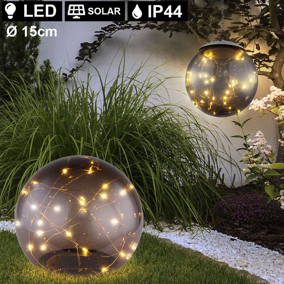 etc shop hangeleuchte 2er set led solar kugel deko lampen aussen steh strahler garten balkon hange leuchte rauch online kaufen otto