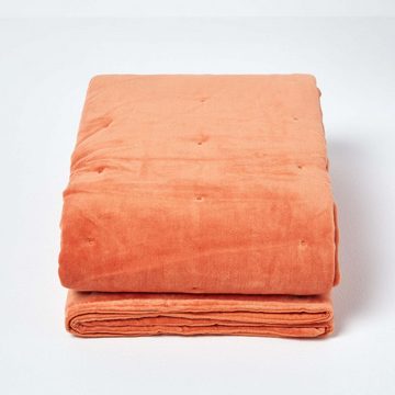 Plaid Wattierte Tagesdecke aus Samt, orange, 125 x 150 cm, Homescapes