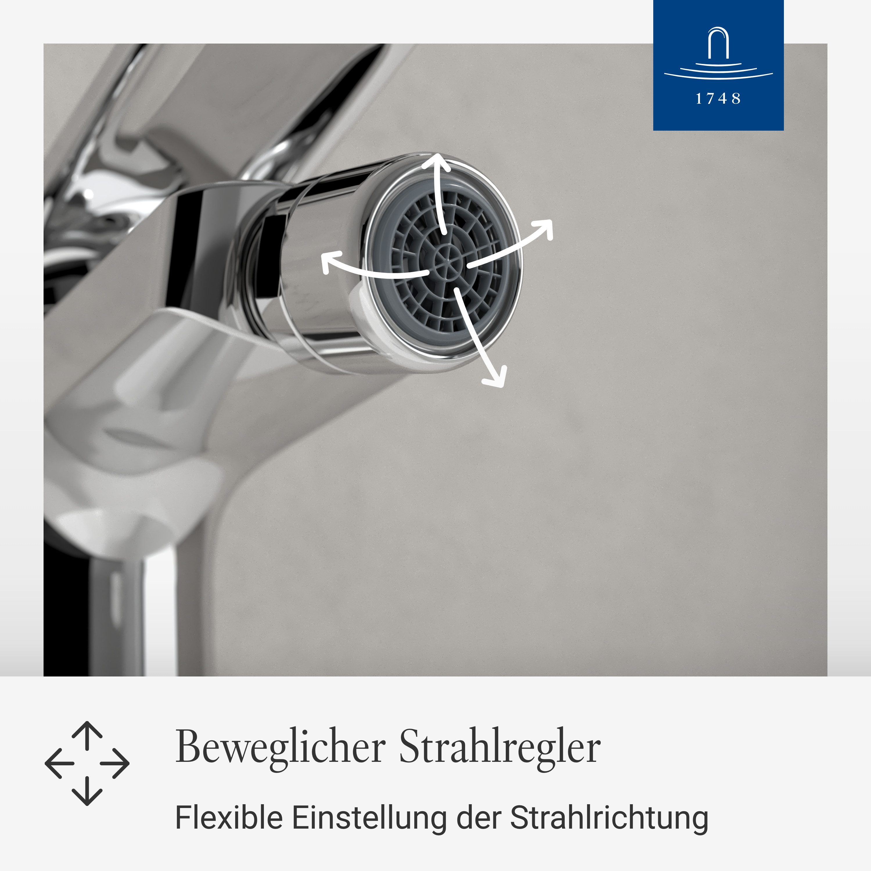 Villeroy & Boch Bidetarmatur Oasis Einhebel Bidet Wasserhahn mit Zugstange und Keramikkartusche, Bidetmischer
