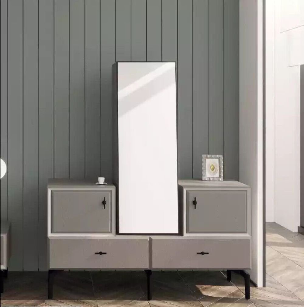 JVmoebel Kommode Kommode mit Spiegel für Schlafzimmer grau stilvoll modernes Design, Made in Europa