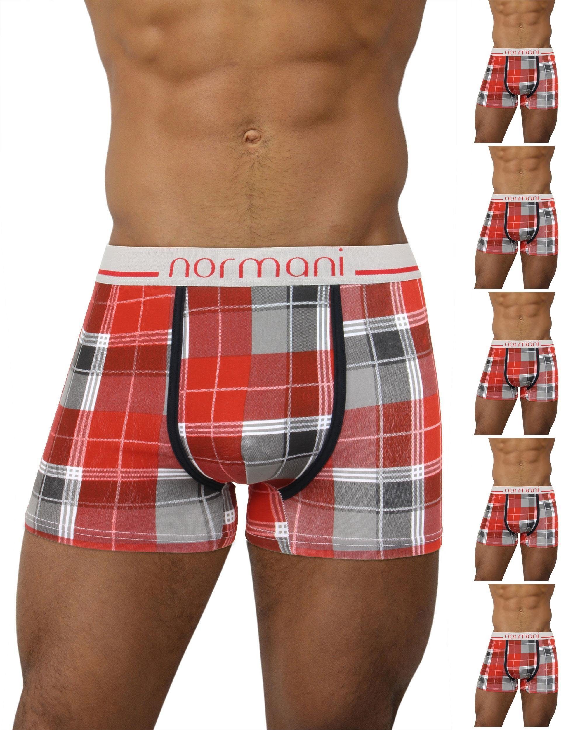 normani Retro Boxer 6 Stück Retro Boxershorts aus Baumwolle Unterhose aus atmungsaktiver Baumwolle Scottish Check - Dark Red