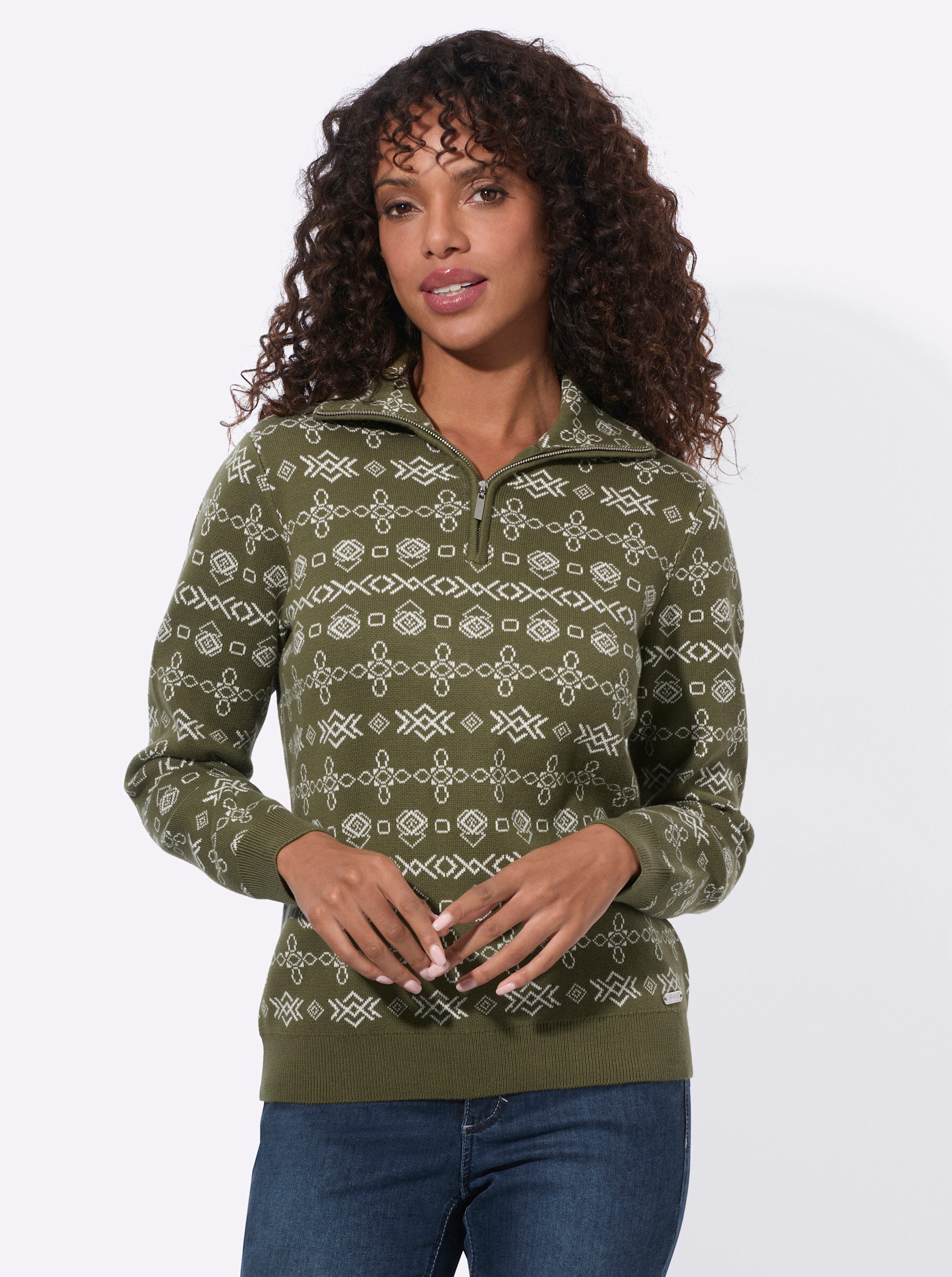 Witt Strickpullover Troyer Langarm Jacquard