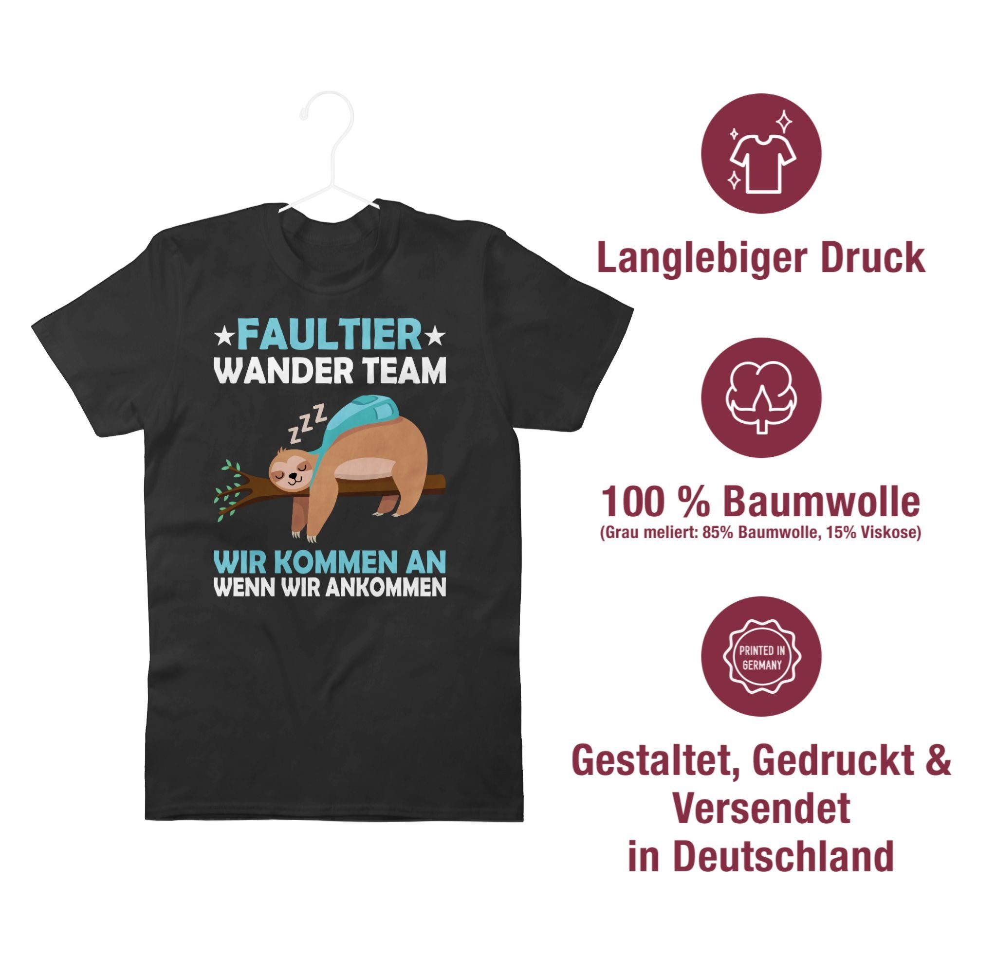 Shirtracer T-Shirt Faultier Wander Team mit Sprüche 01 Hiking Spruch Schwarz Statement