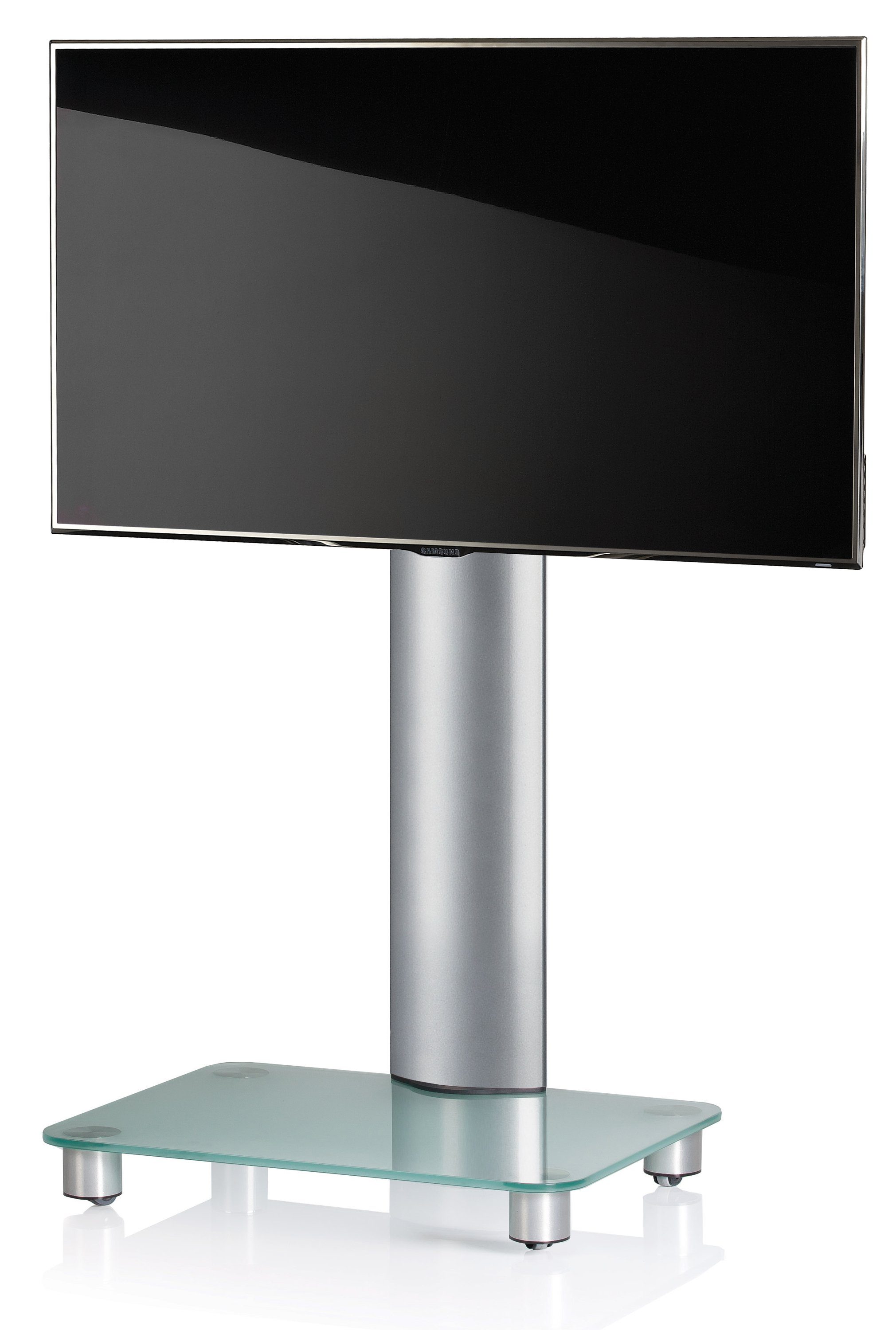 VCM TV-Ständer TV Standfuß Ständer Rack Alu Glas Rollen Bilano