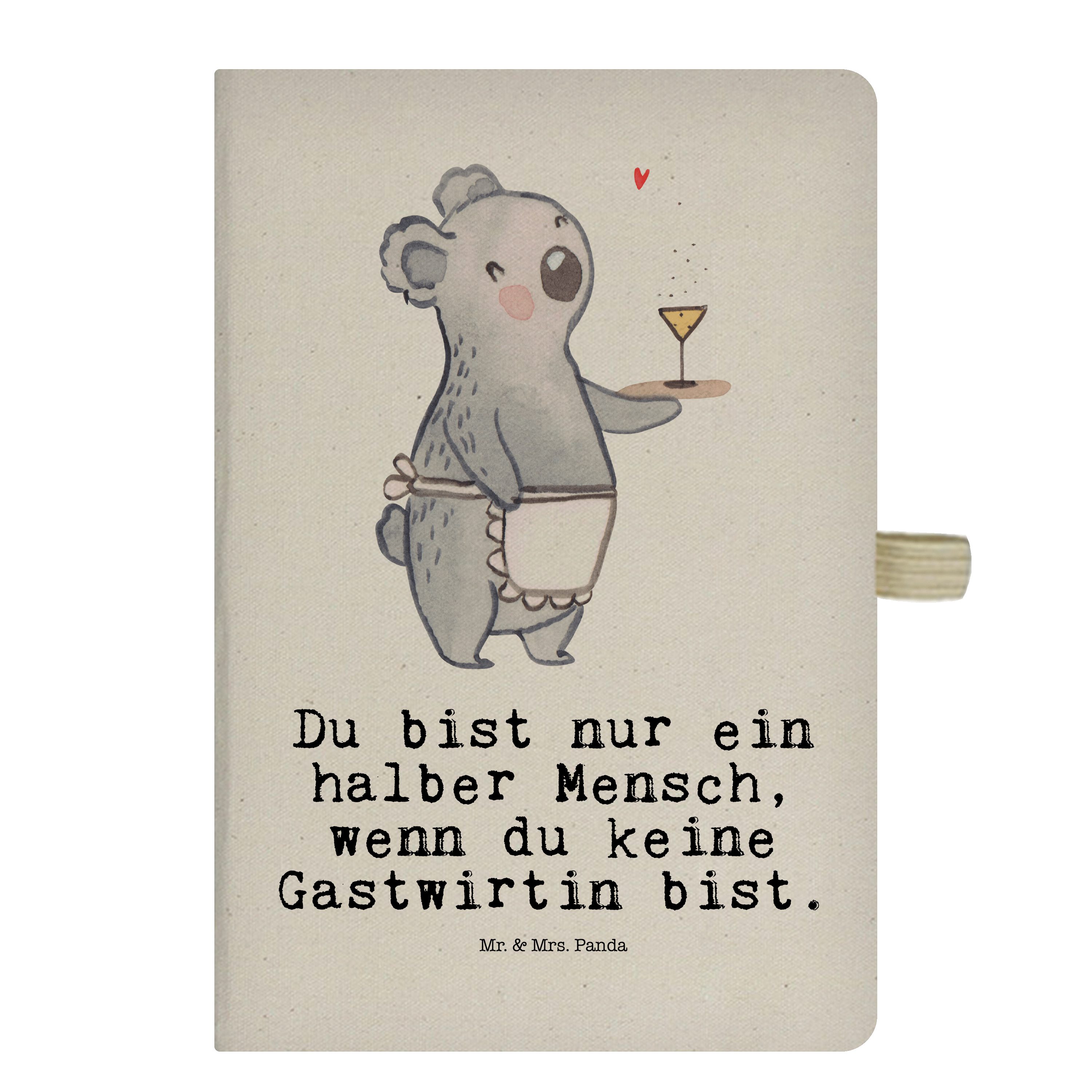 Mr. & Mrs. Panda Notizbuch Gastwirtin mit Herz - Transparent - Geschenk, Kladde, Mitarbeiter, Ba Mr. & Mrs. Panda