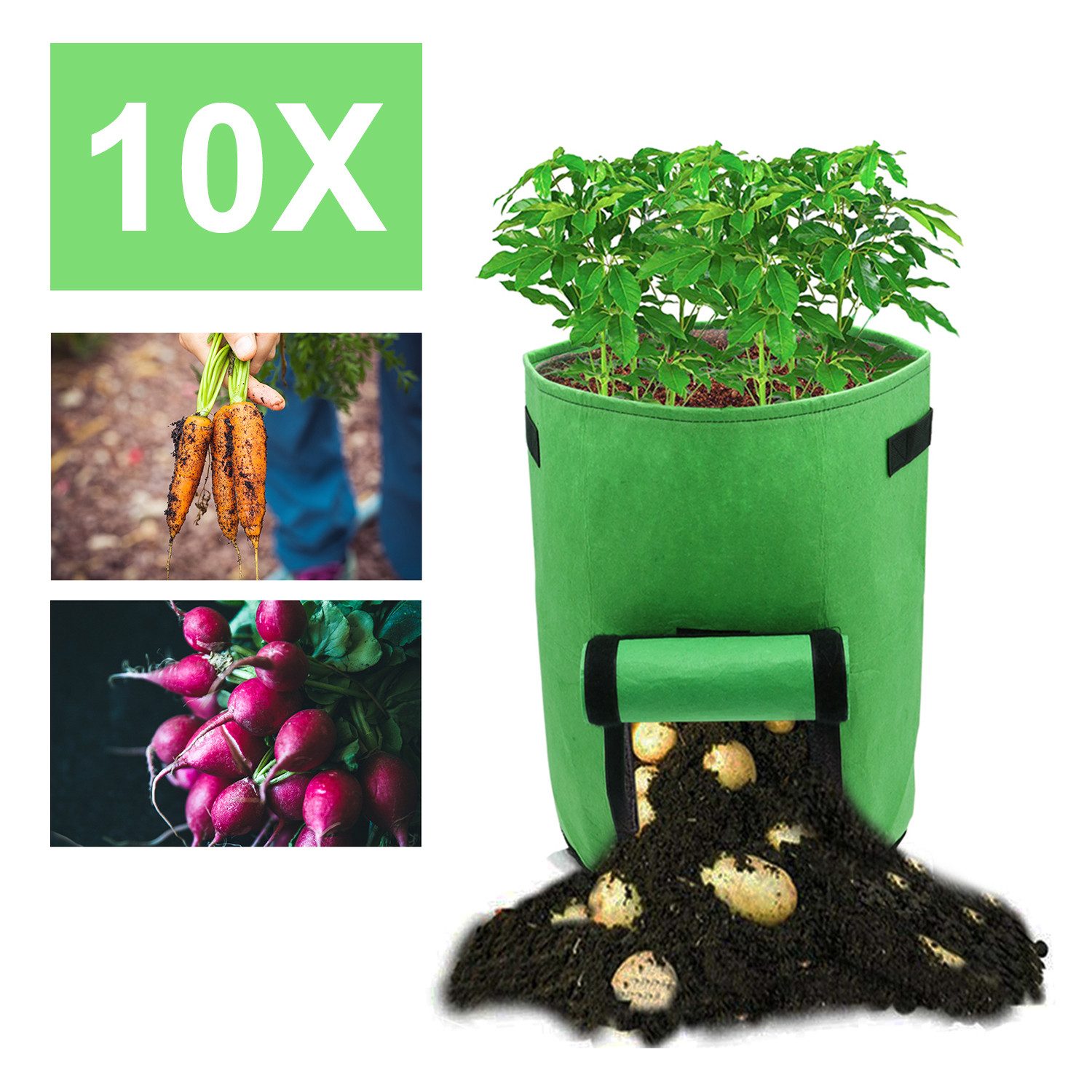 Clanmacy Pflanzkübel Pflanzsack Pflanztasche Kartoffel Atmungsaktiv 10X 30×35 cm Grün (10 St)