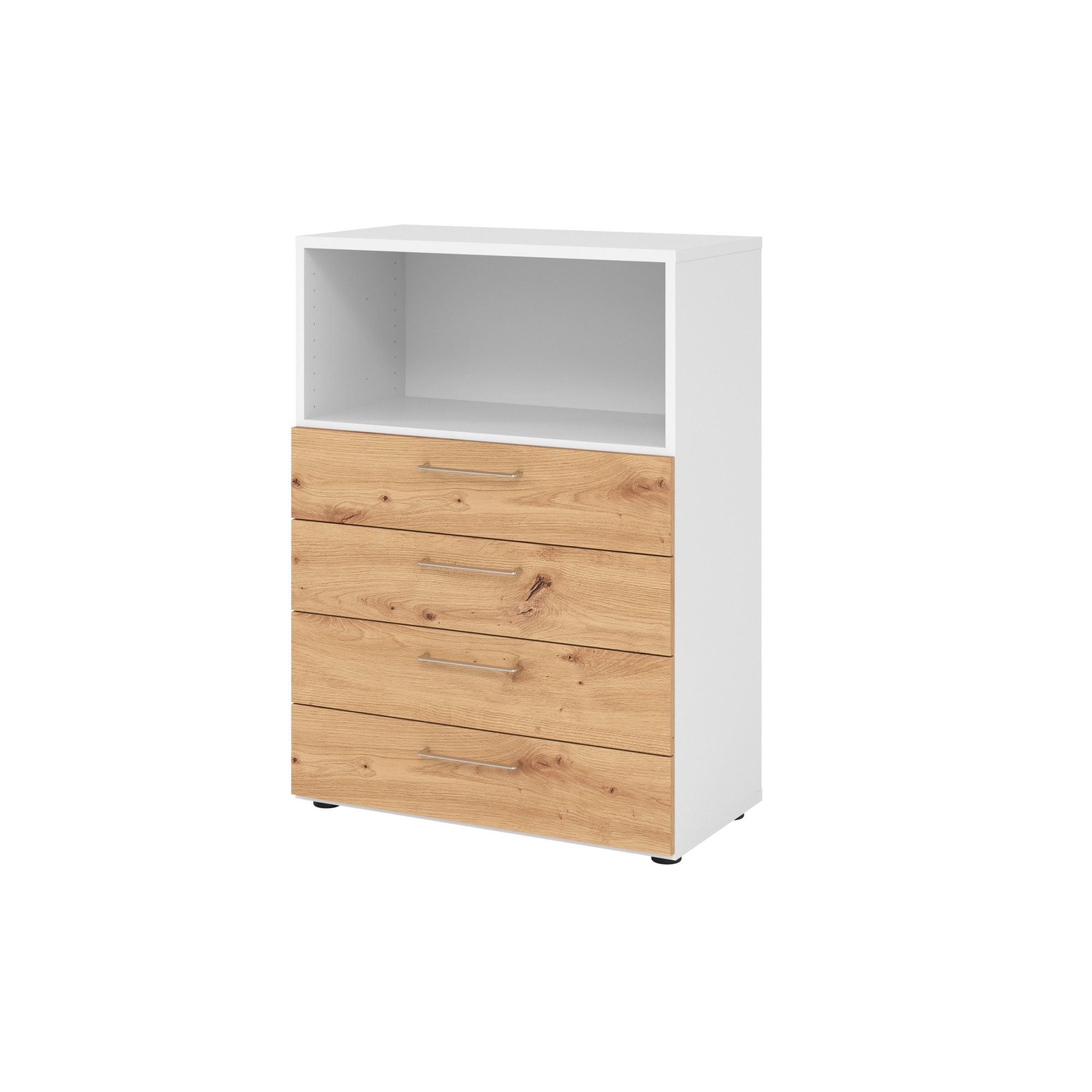 Aktenschrank Regal 3OH 4 Schübe weiß/Asteiche