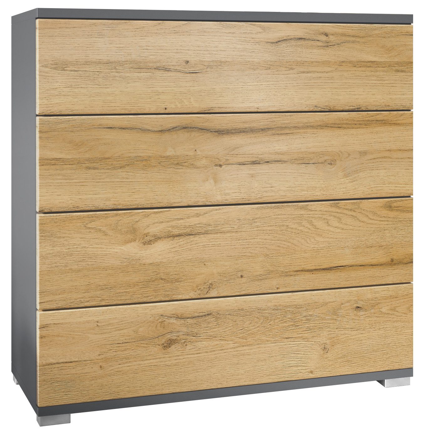 Vladon Kommode Pavos V3 (Sideboard, mit 4 Schubladen), Anthrazit matt/Eiche Natur (76 x 76 x 35 cm)