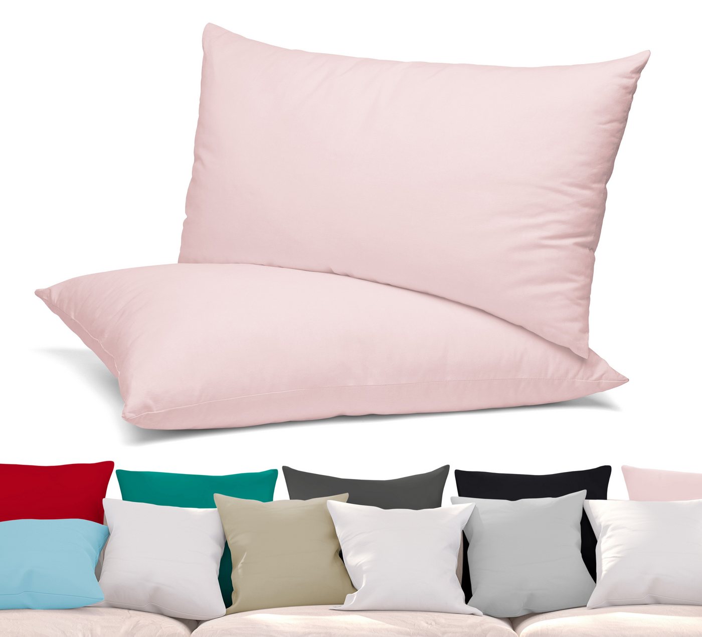 Beautex Kissenhüllen 2er Set Premium Kissenbezug aus Baumwolle, viele Farben, (2 Stück), verdeckter Reißverschluss, Jersey 160g/m², langlebig