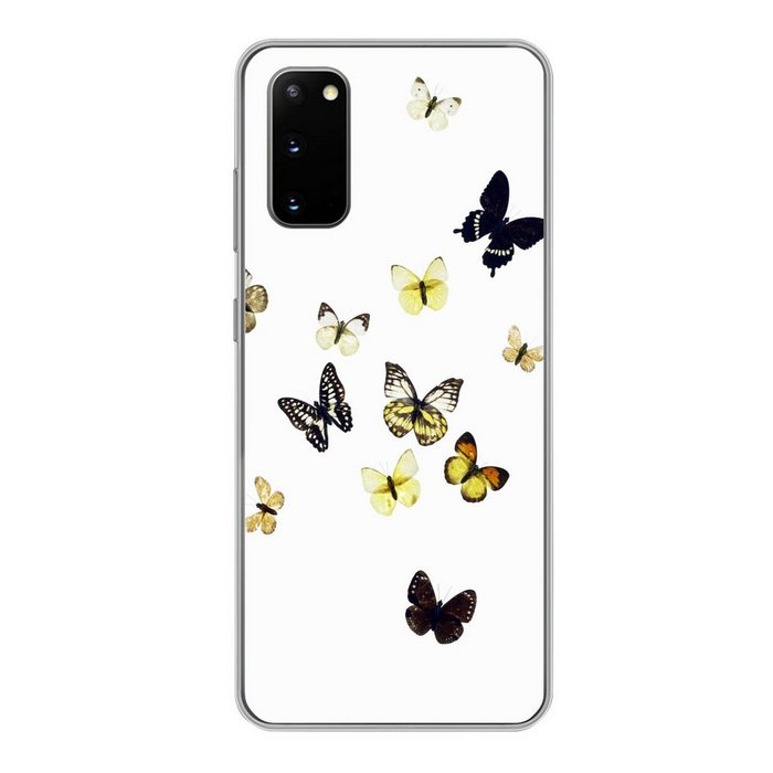 MuchoWow Handyhülle Schmetterlinge auf weißem Hintergrund Phone Case Handyhülle Samsung Galaxy S20 Silikon Schutzhülle
