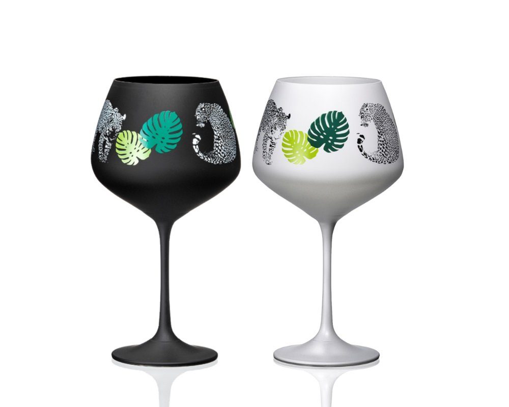 Crystalex Portweinglas Jungle Weingläser Gin & Tonic 580 ml, 2-tlg., Kristallglas, Leoparden, in schwarz matt /weiß matt, Kristallglas, 2er Set