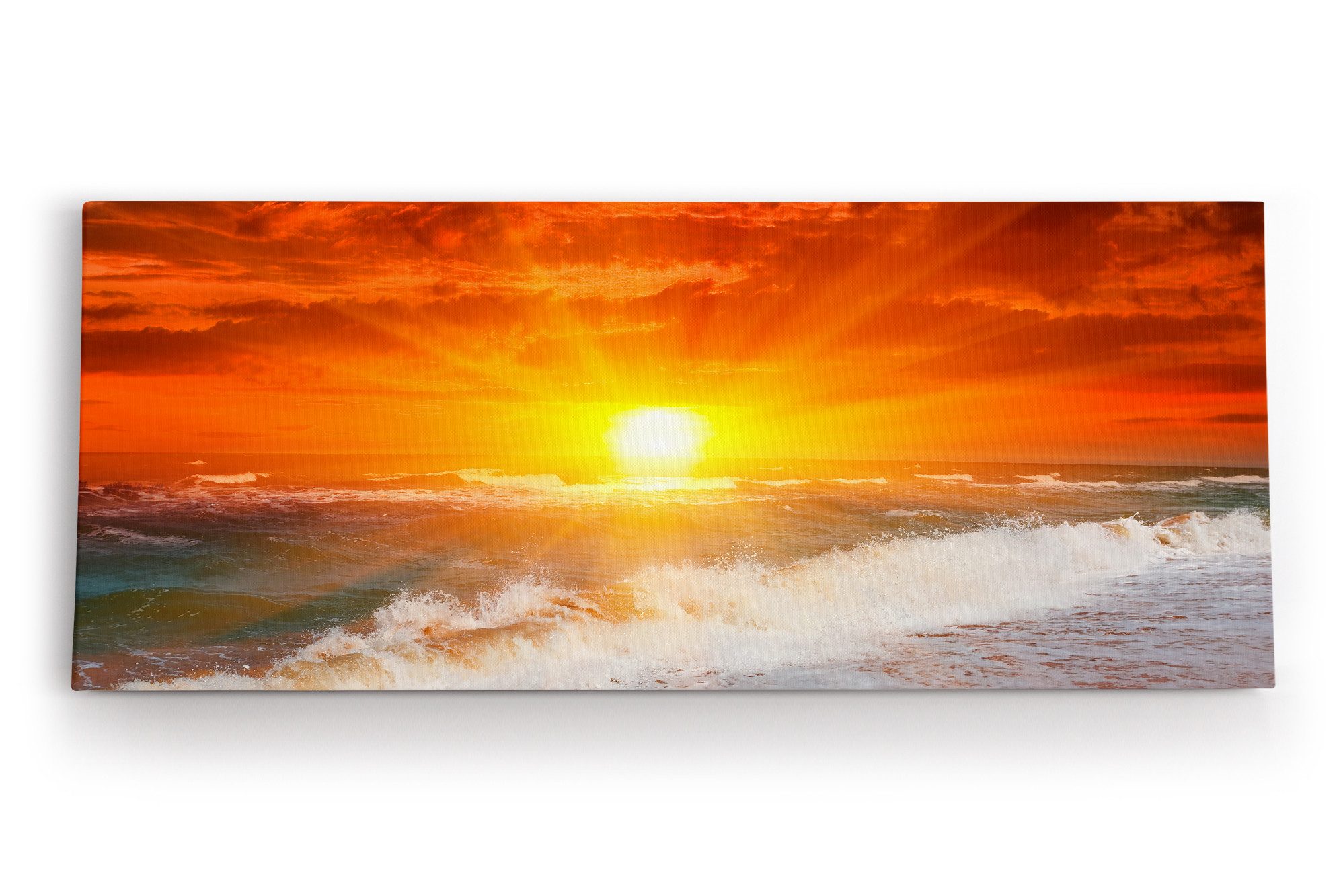 Leinwandbild Sonnenuntergang Meer Ozean Strand Horizont Rot Sonne