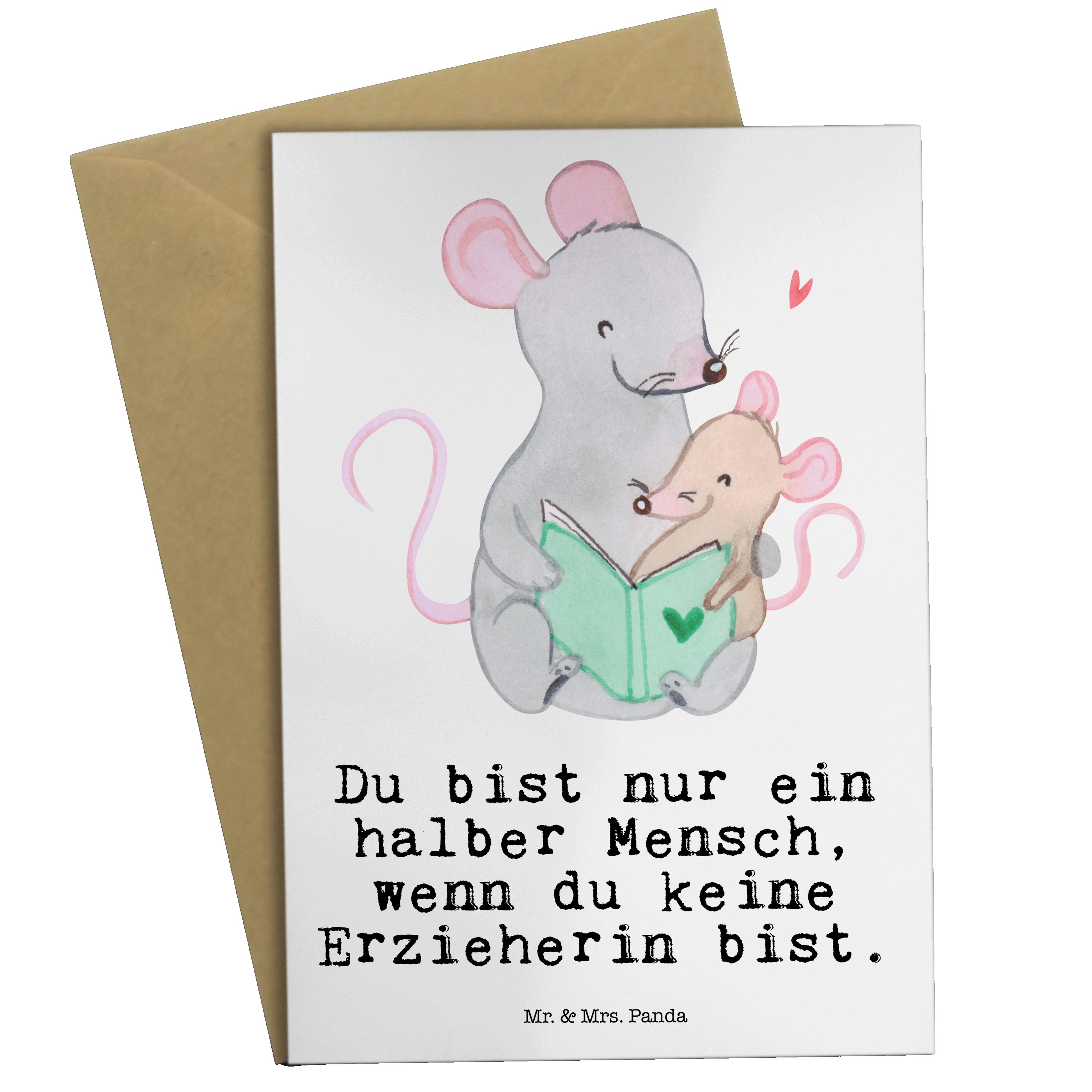 Mr. & Geschenk, Panda Geburtstagskarte, - Herz Erzieherin Mrs. - Weiß Grußkarte mit Mitarbeiter