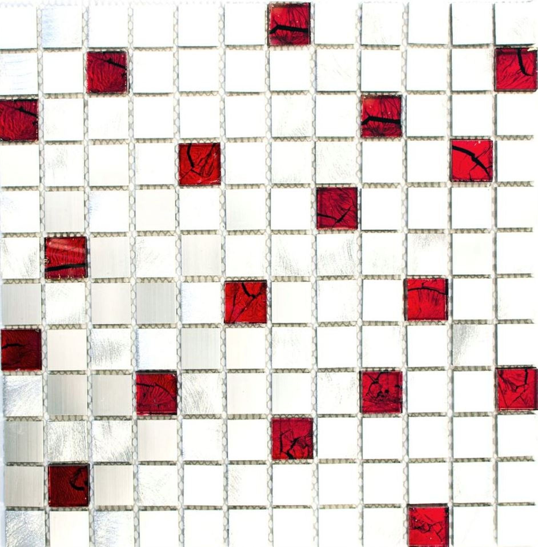 Mosaik Mosani Fliesenspiegel rot Fliese Aluminium Mosaikfliesen silber Glasmosaik