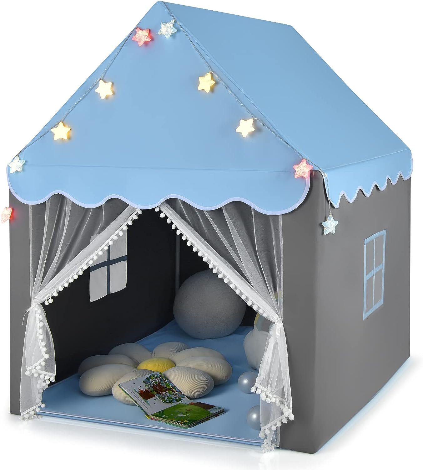KOMFOTTEU Spielzelt Kinderhauszelt mit Netzfenster, für Kinder ab 3 Jahren
